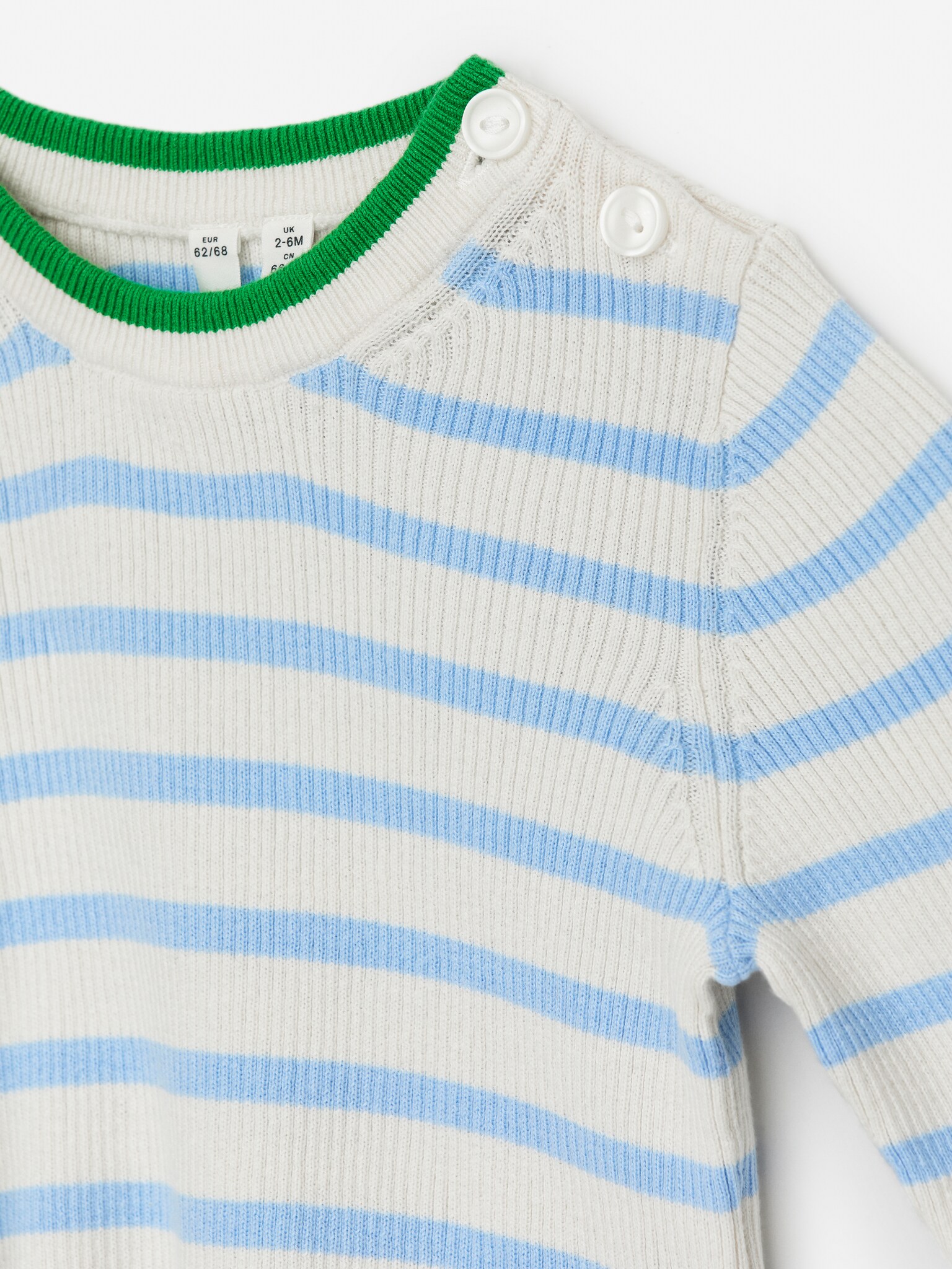 Rippstrickpullover für Neugeborene - Blau/Cremeweiß/Grün - 2