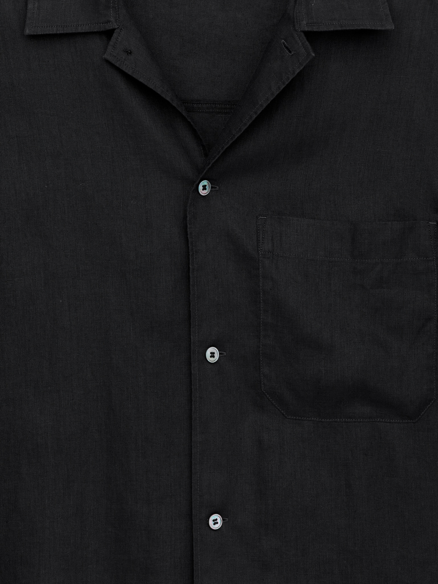 Chemise en lin à manches courtes - Noir/Vert/Beige/Bleu foncé - 2