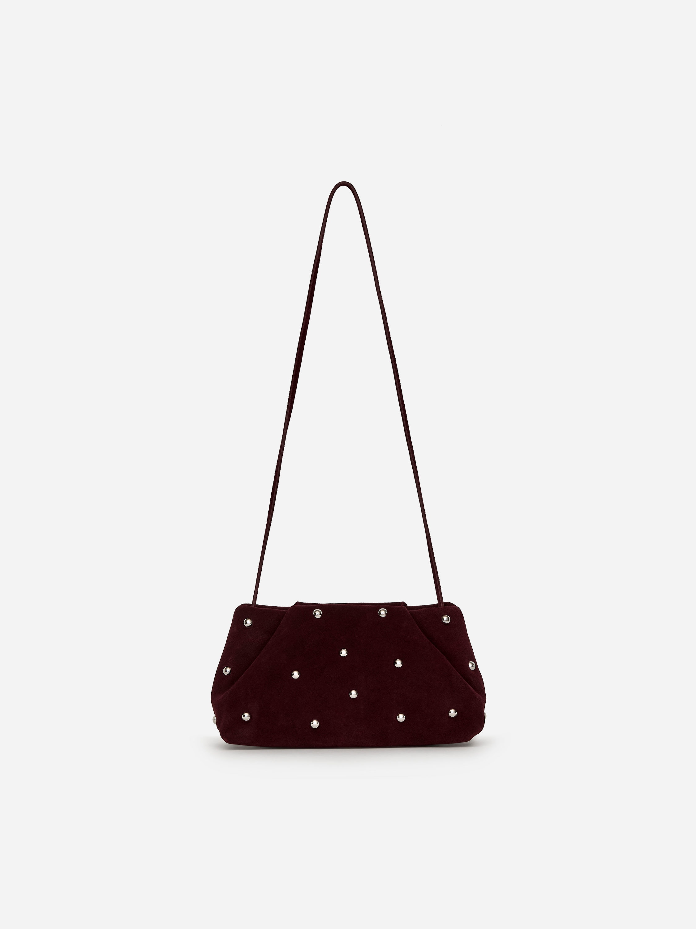 Studded Suede Clutch-#45282F-17337
