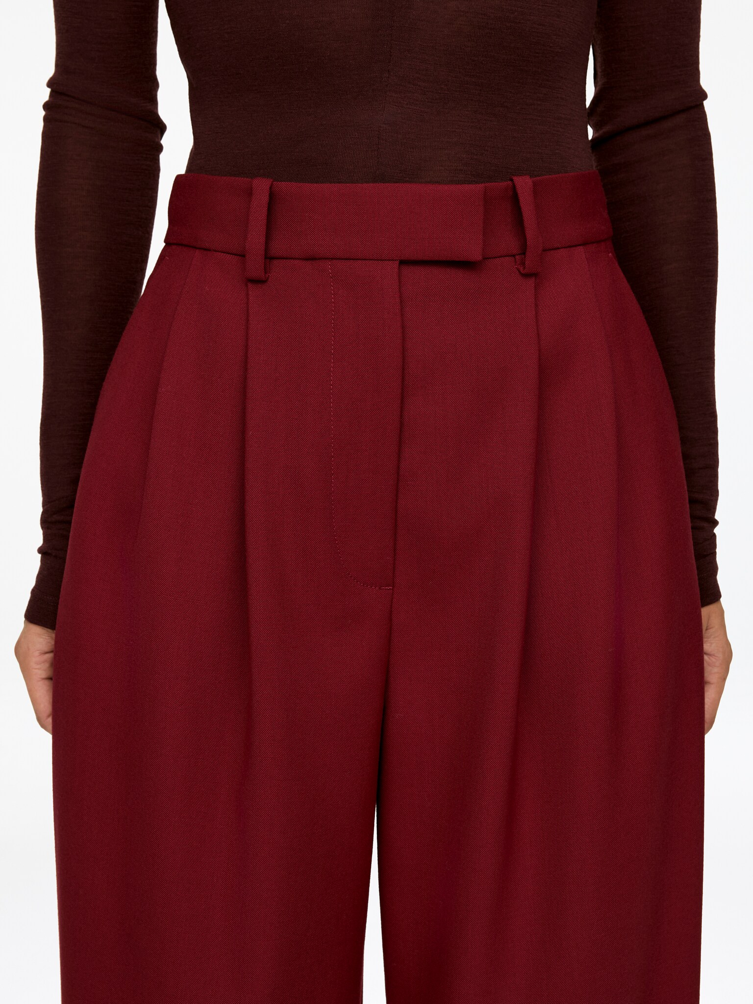Pantalon plissé en laine - Rouge foncé - 6