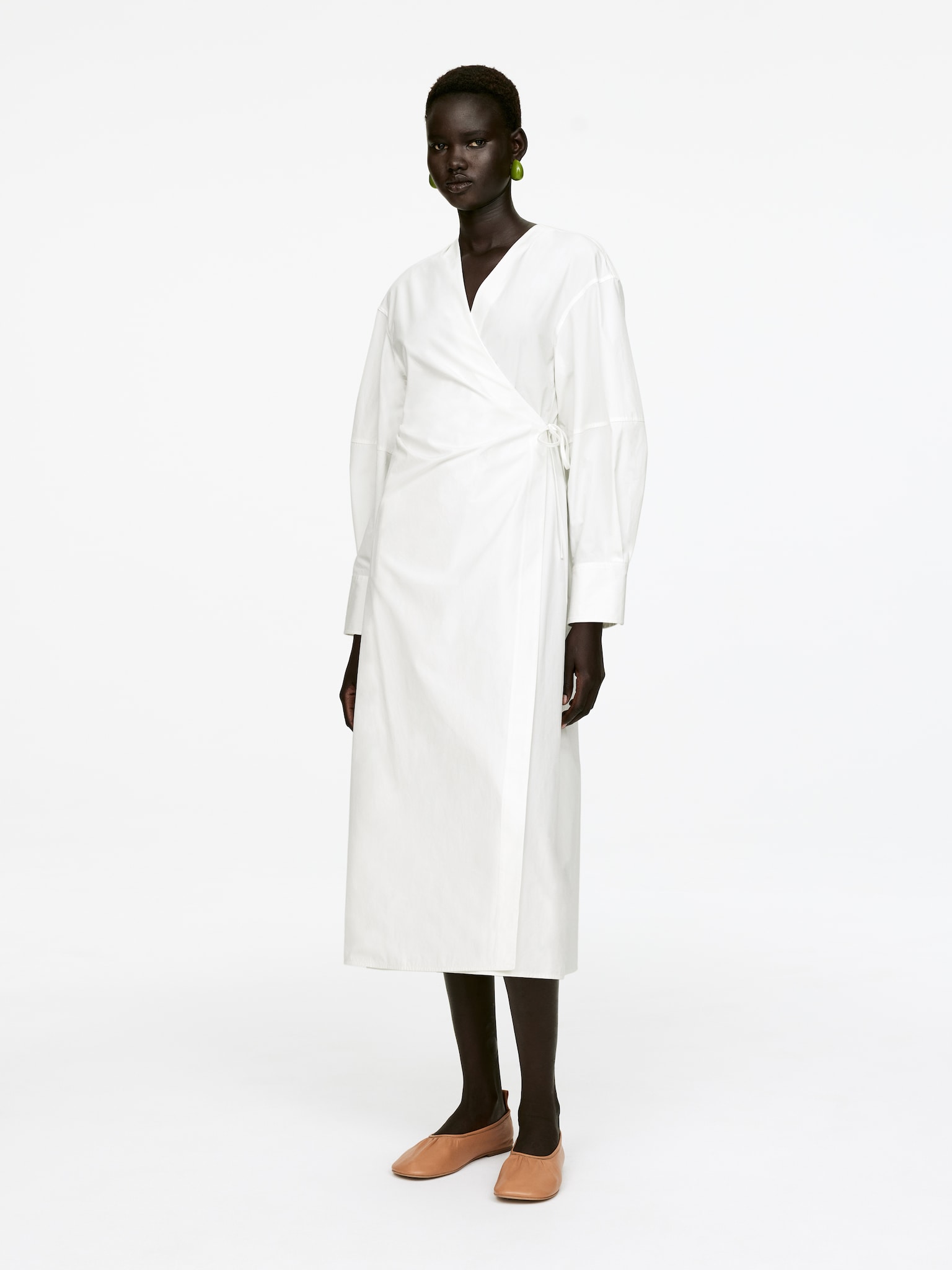 Robe portefeuille en coton - Blanc/Noir - 3