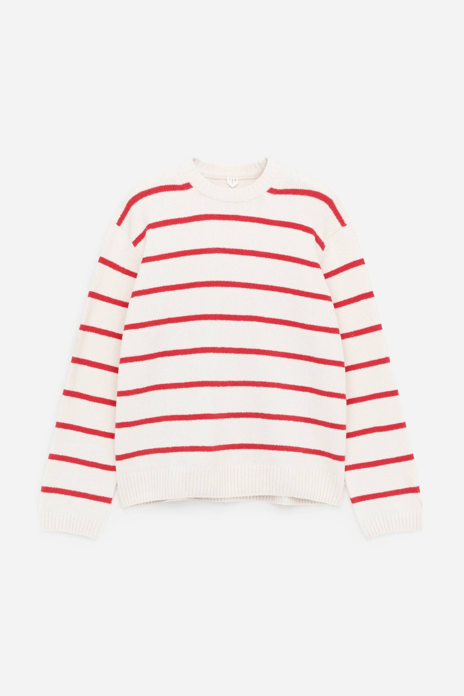 Ruimvallende trui van een katoenmix - Gebroken wit/rood/Zwart/wit - 2