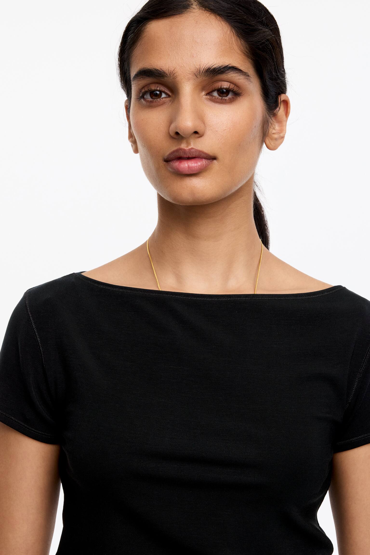 T-shirt à col bateau - Noir/Marron foncé/Blanc cassé - 4