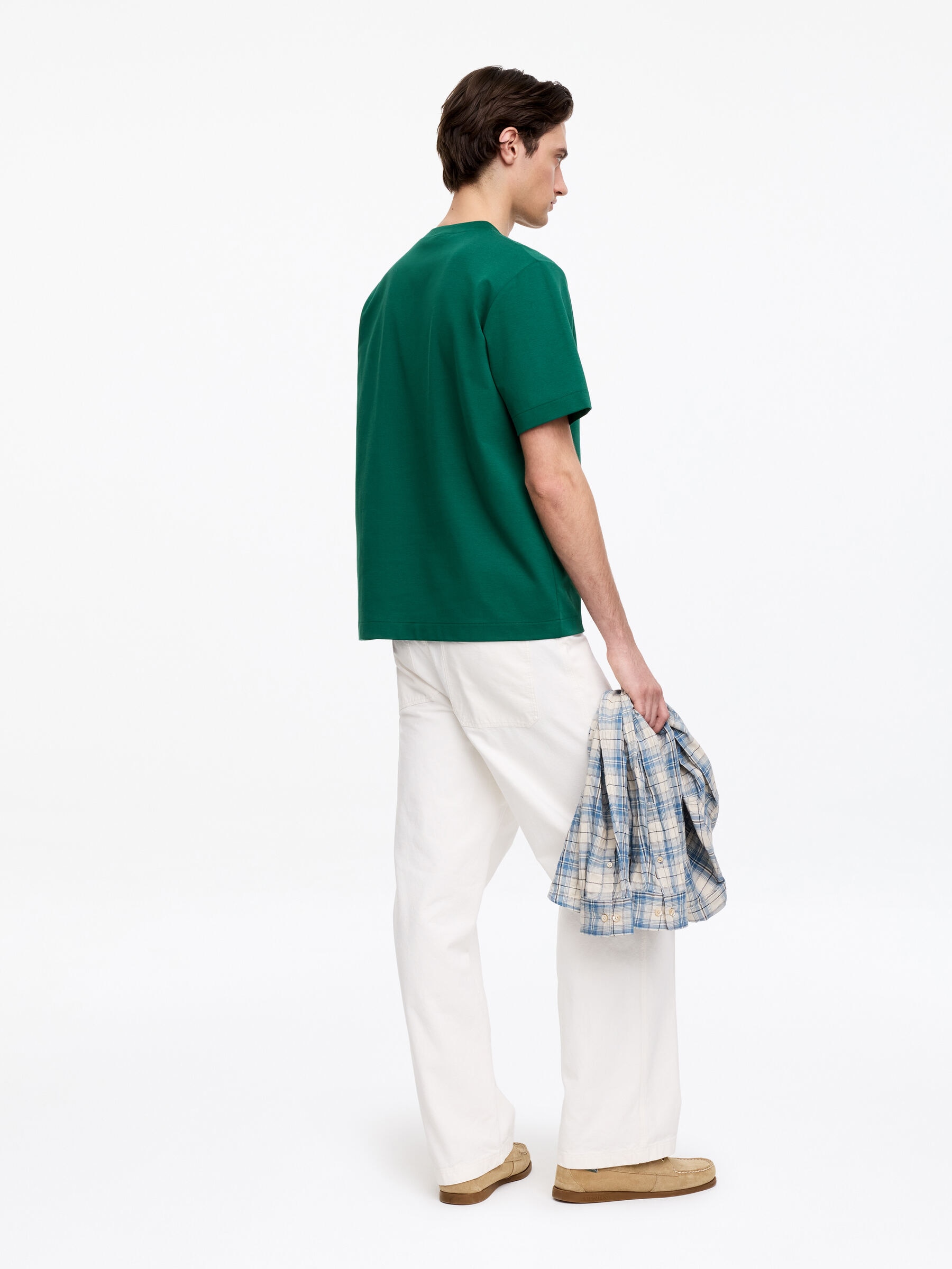 T-shirt i interlocktrikå - Mörkgrön - Loose fit - Men - StillMedia/Lookbook - 2