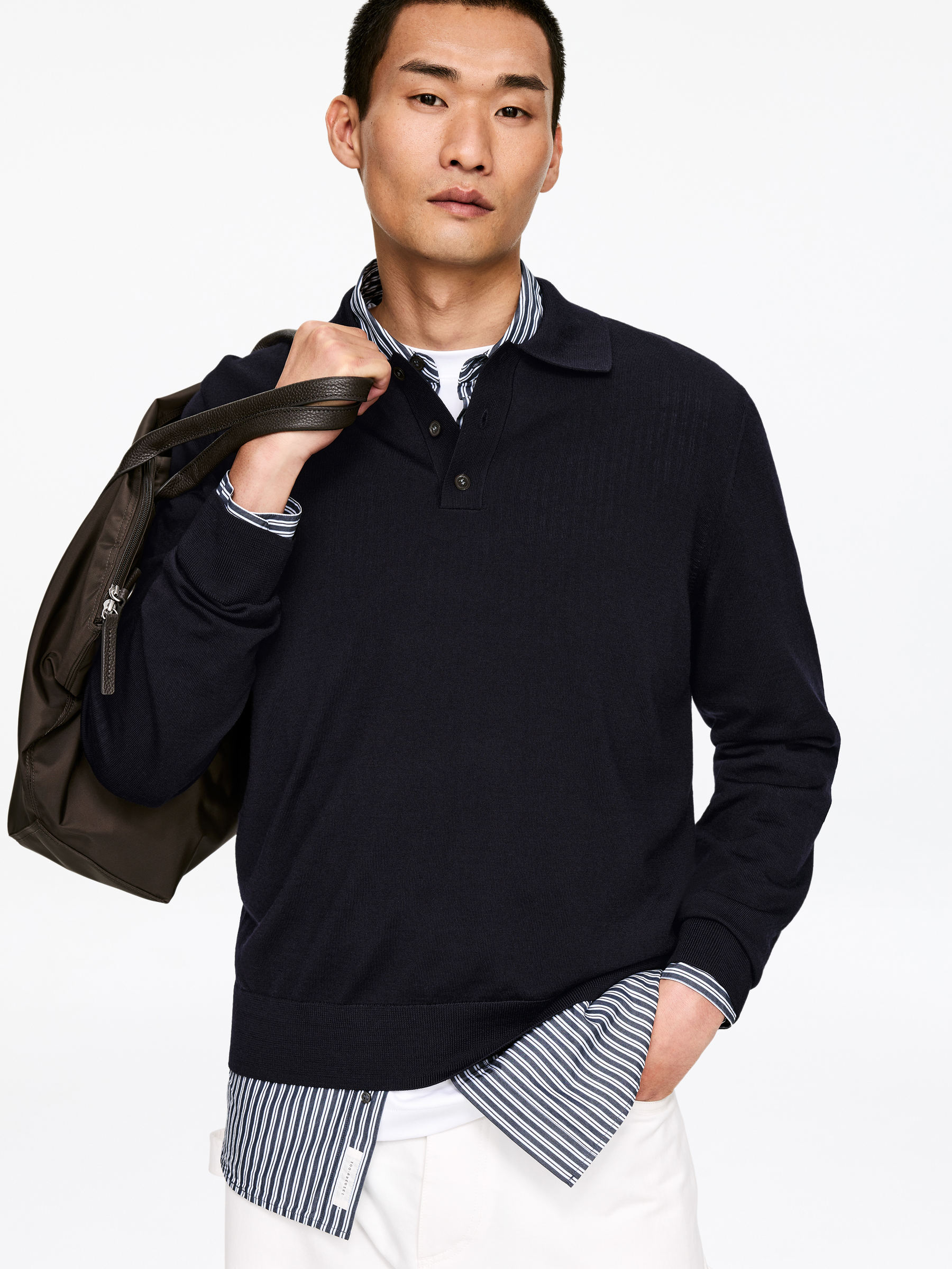 Polo en laine mérinos - Bleu foncé - Regular fit - Homme - StillMedia/Lookbook - 54