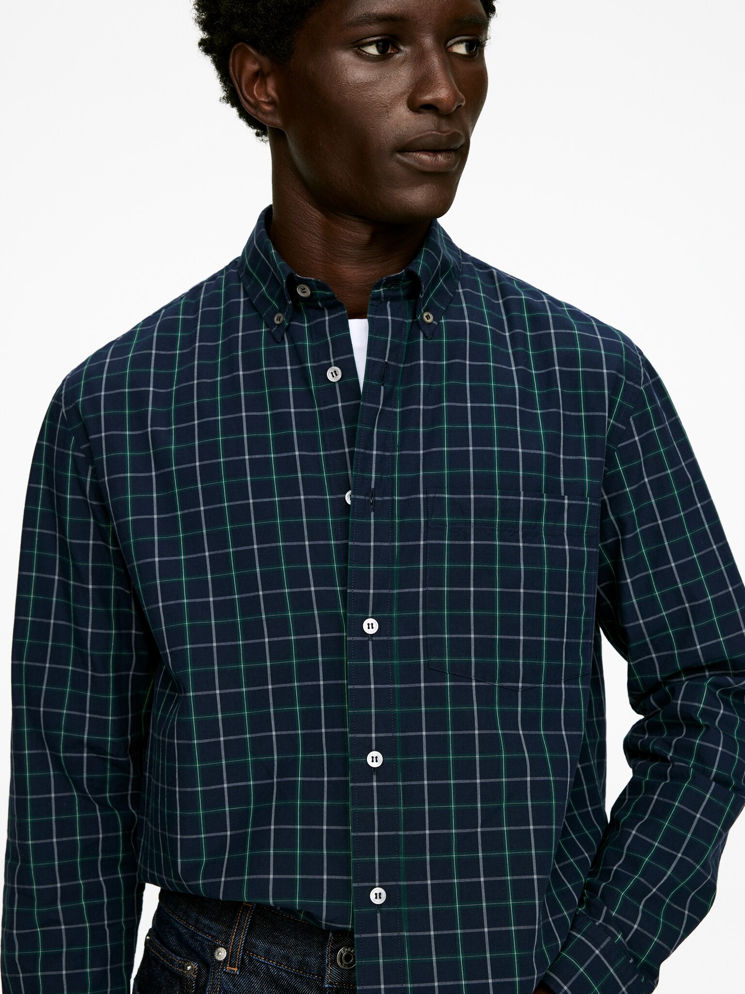 Chemise décontractée en coton - Bleu foncé/Vert - 5