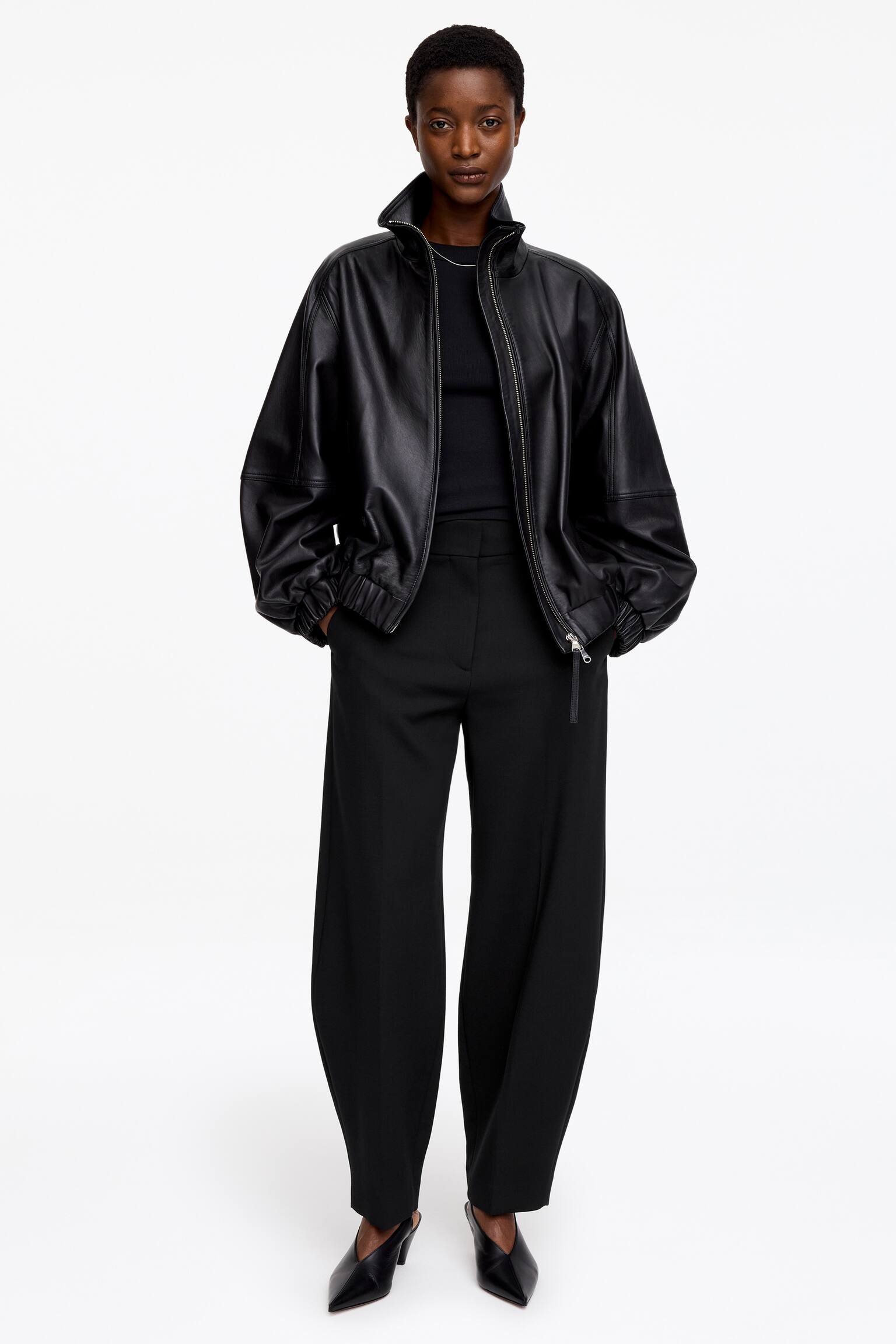 Bukser med tøndeformede ben og lynlås - Sort - 3