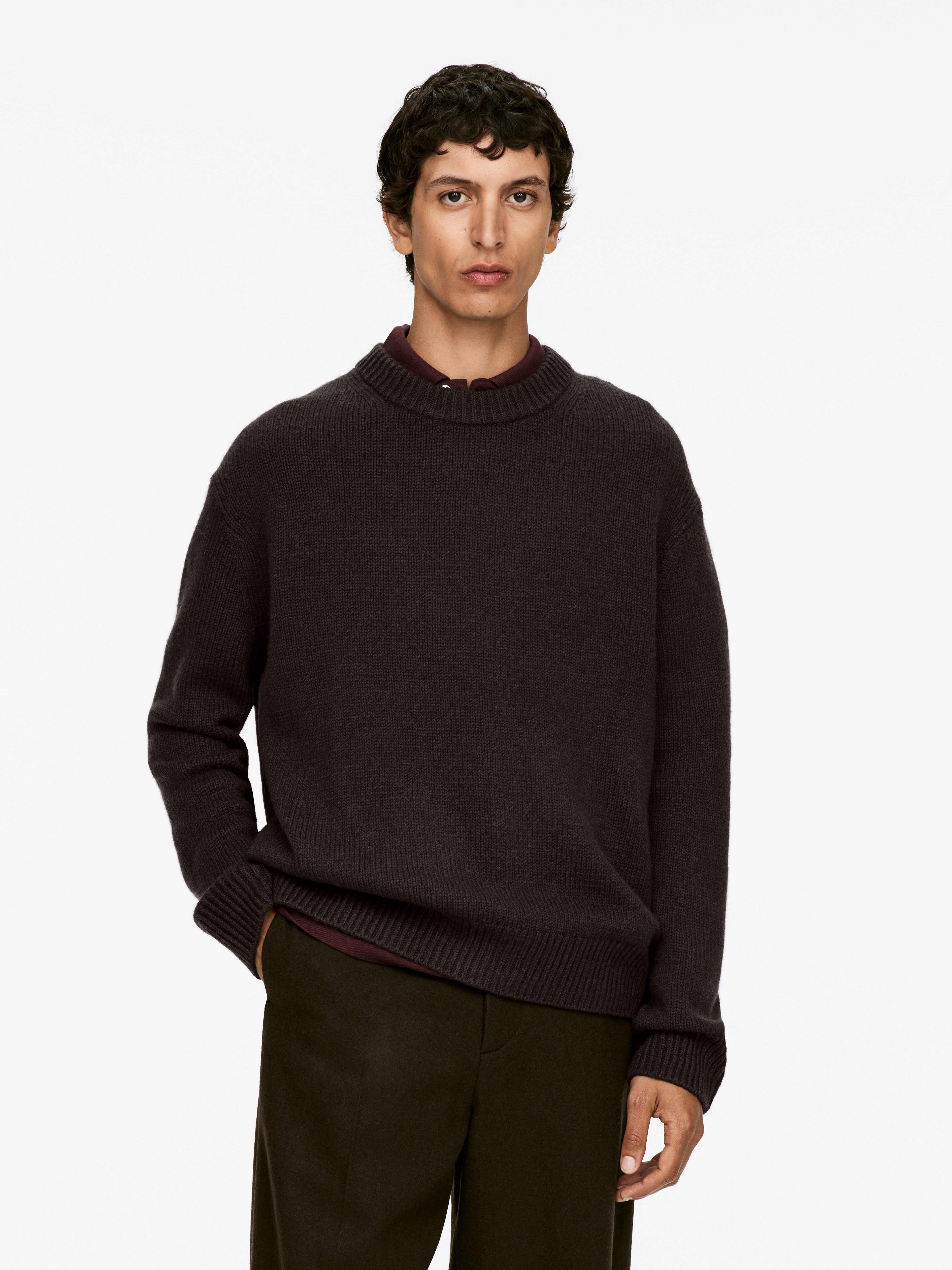 Pulover din lână tricotată gros. - Maro închis/Burgundy/Cărbune Melanj/Gri Deschis Melanj/Off-White/Albastru mediu/Melanj bej/Albastru închis