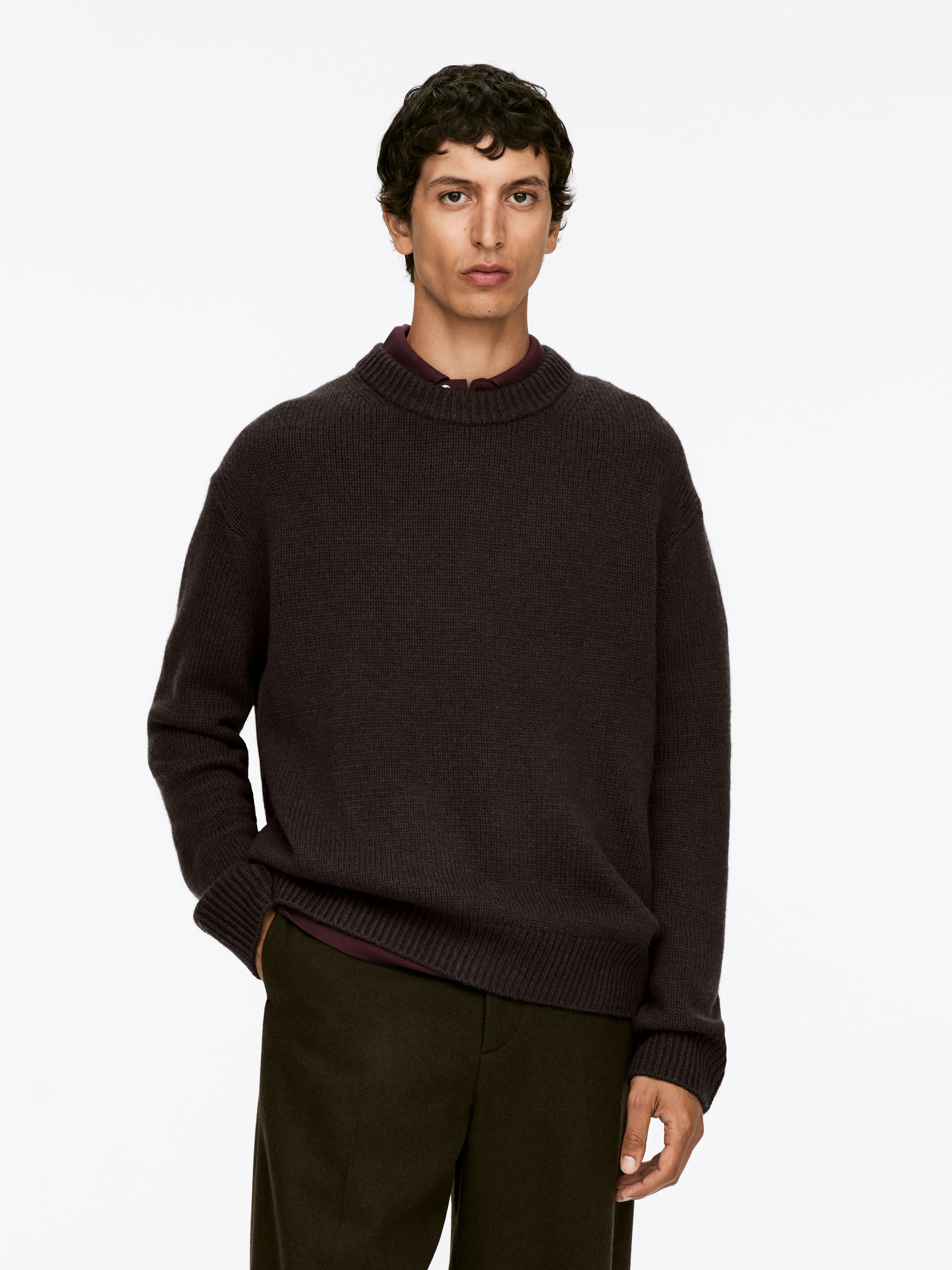 Heavy Knit Wool Jumper-#3C3533-16011