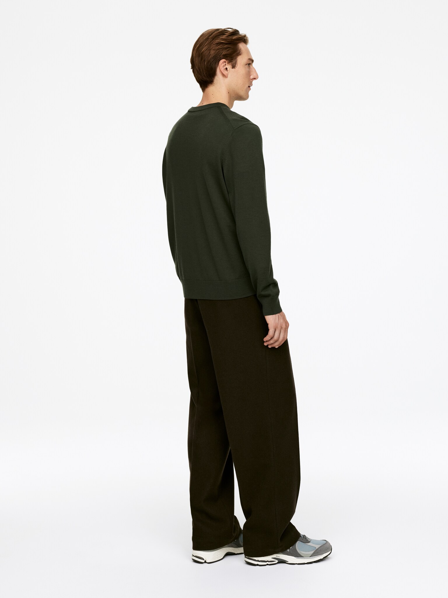 Pull en laine mérinos en maille fine - Vert foncé/Gris chiné/Marron foncé/Bleu foncé - 5
