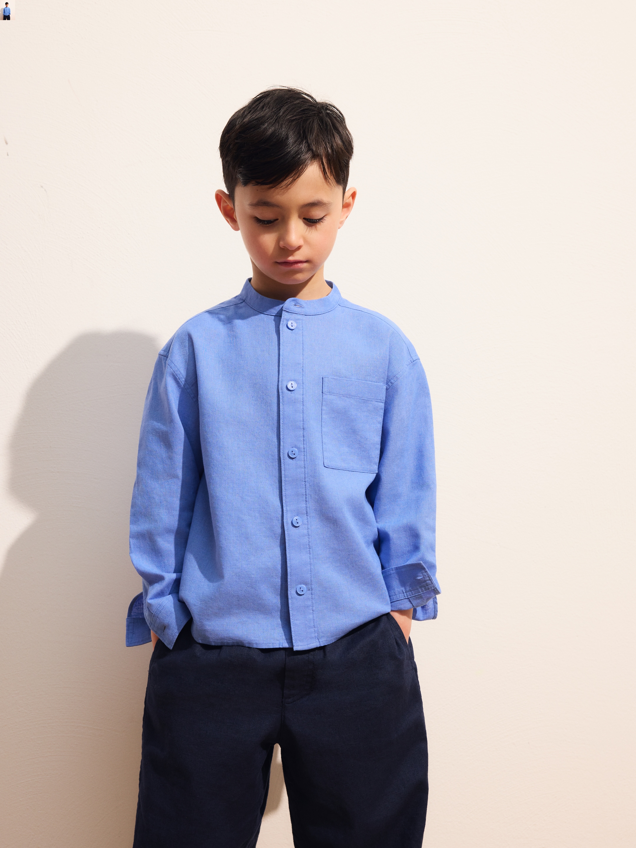 Pull-On Linen Blend Trousers - Dark Blue - Relaxed fit - Children - StillMedia/Environmental - 1