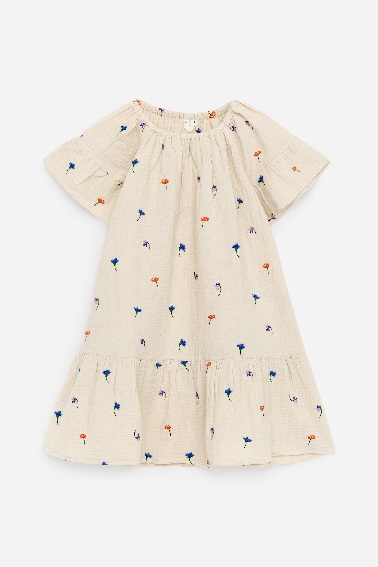 Klänning med broderi och volang - Off-white/blommig - 1