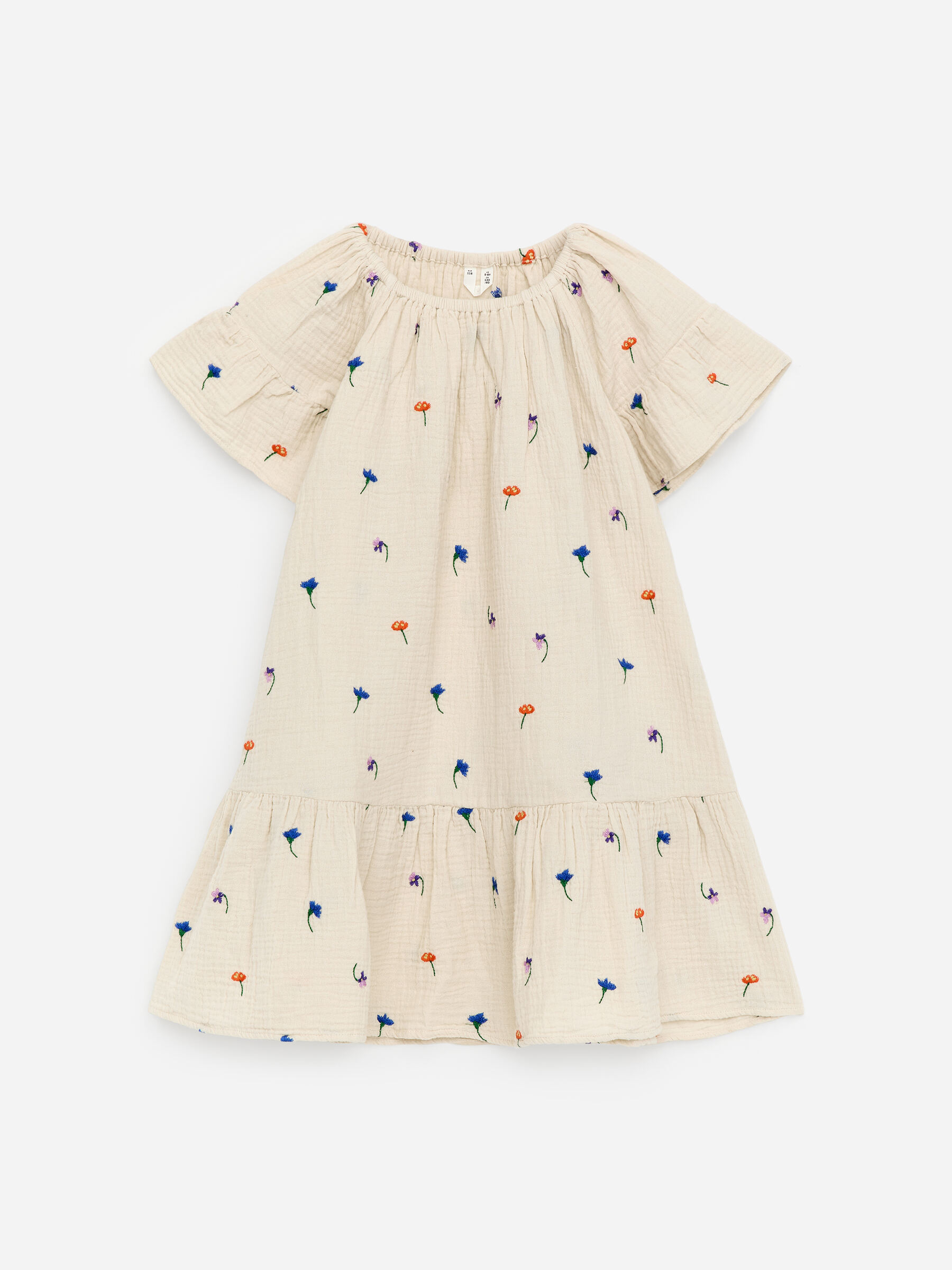 Embroidered Frill Dress-#CEC6B9-19010