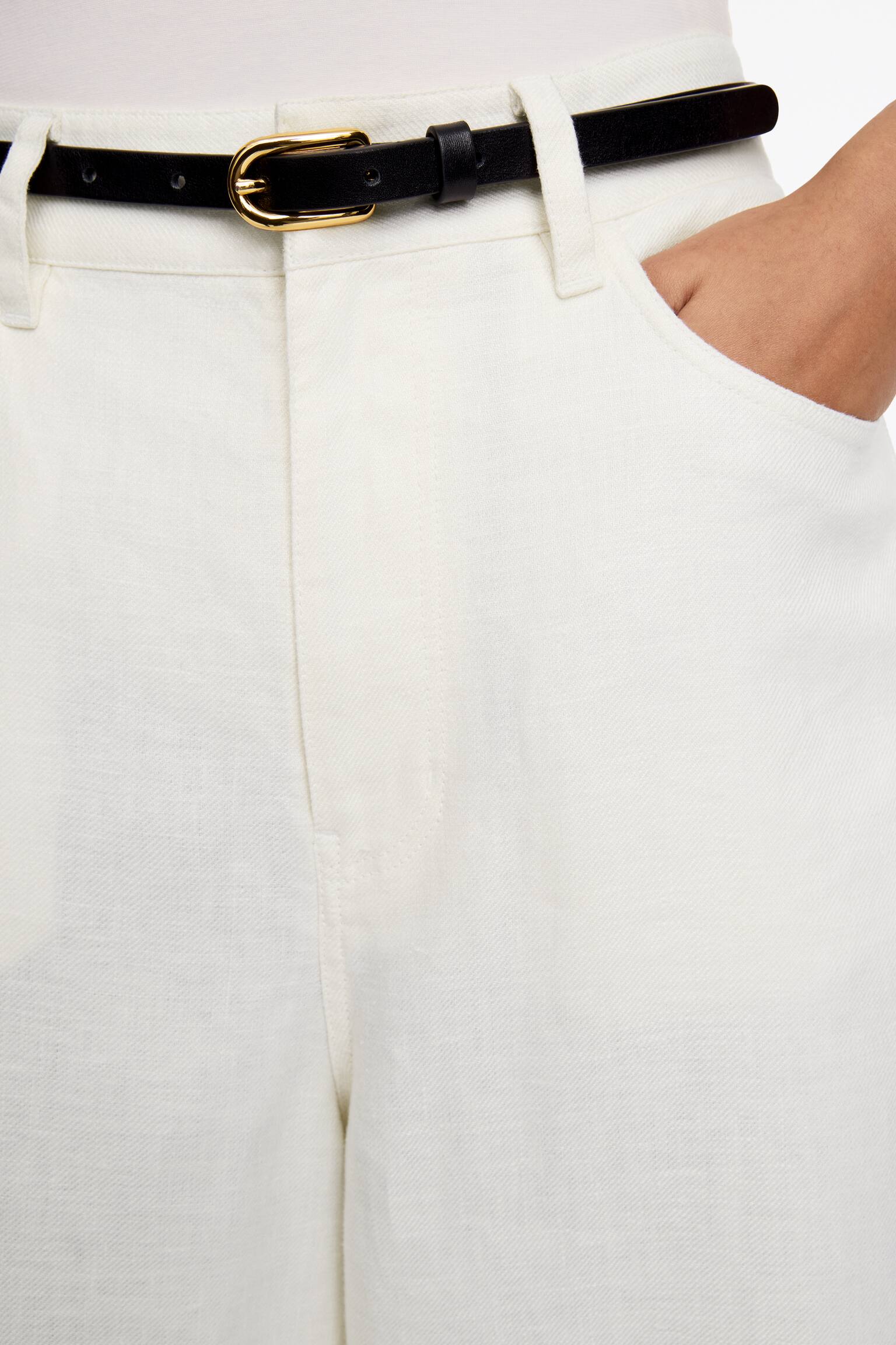 Lněné Kalhoty S Pěti Kapsami - Bílá/Tmavě Modrá - 4