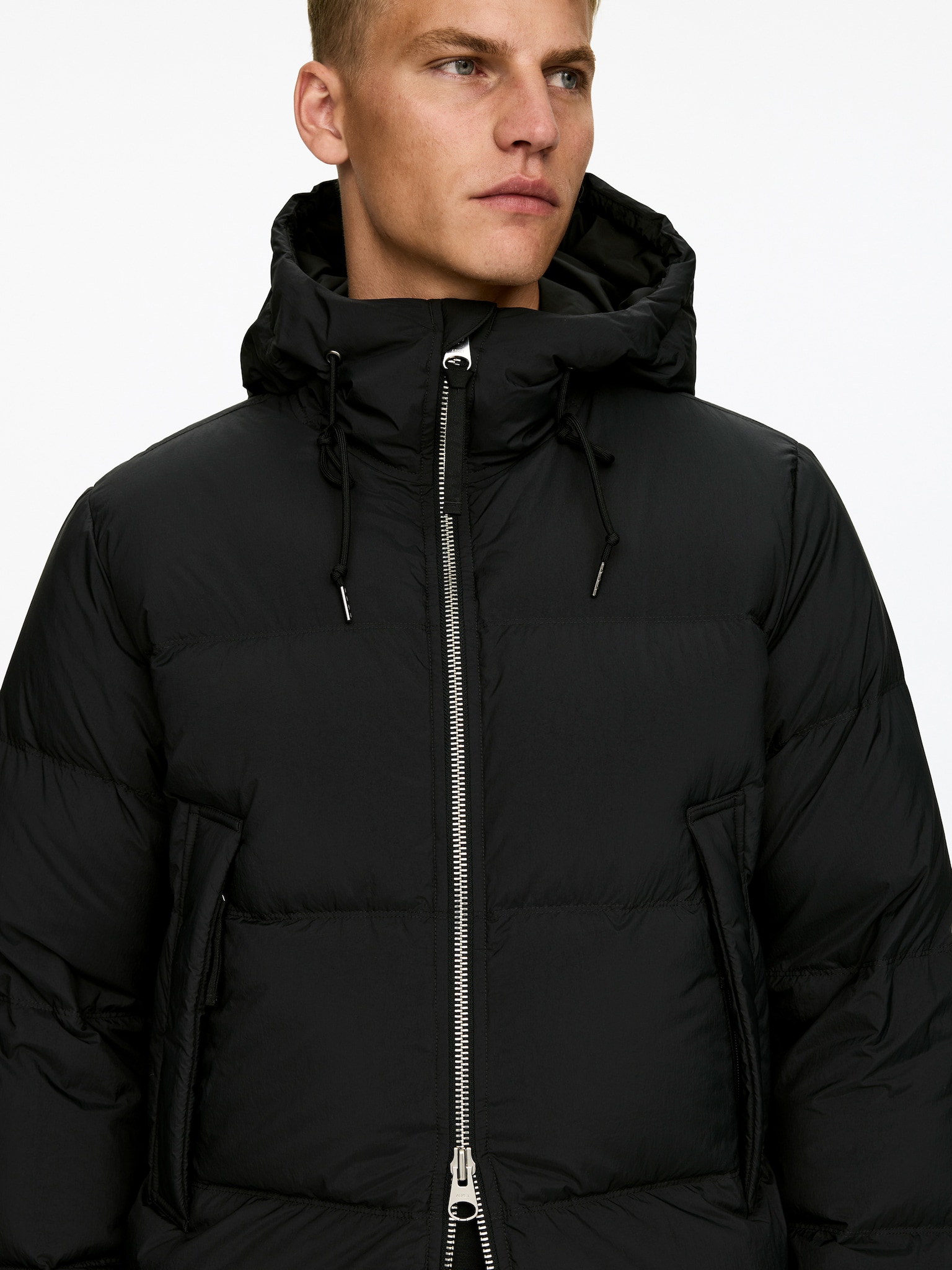 Upcycled Down Puffer Jacket - Zwart/Donkergroen - 5