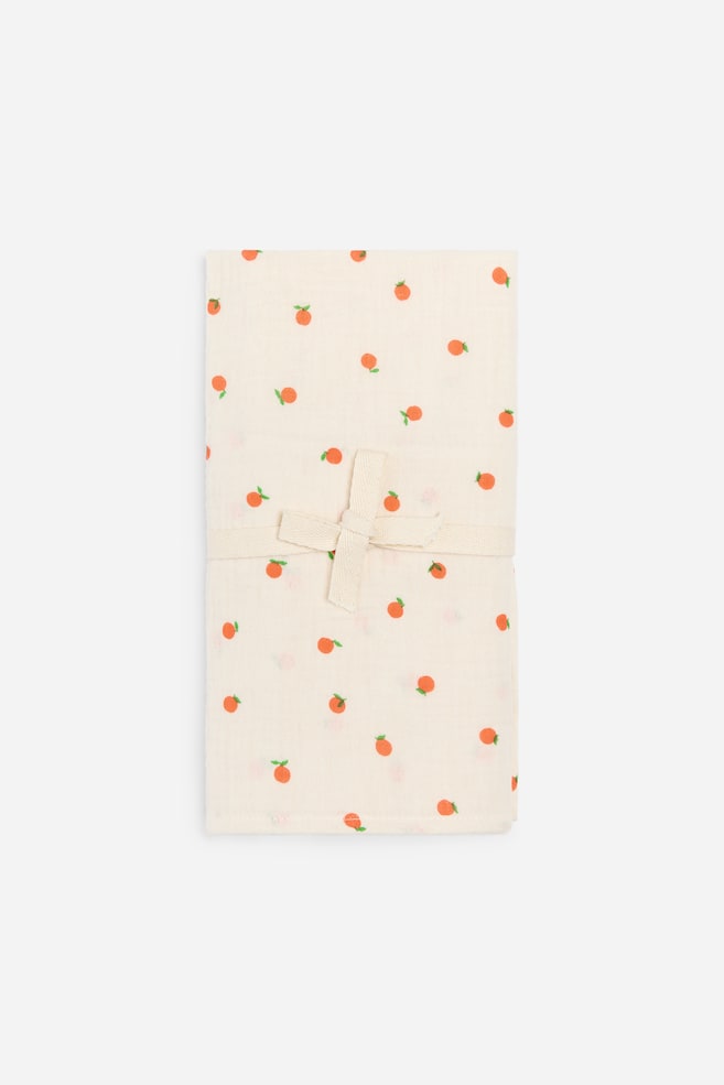 Decke aus Musselin - Cremeweiß/Orange/Rosa/Herzen - 1