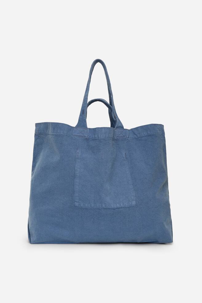 Oversized Canvas Tote - Dusty Blue/Red - 1