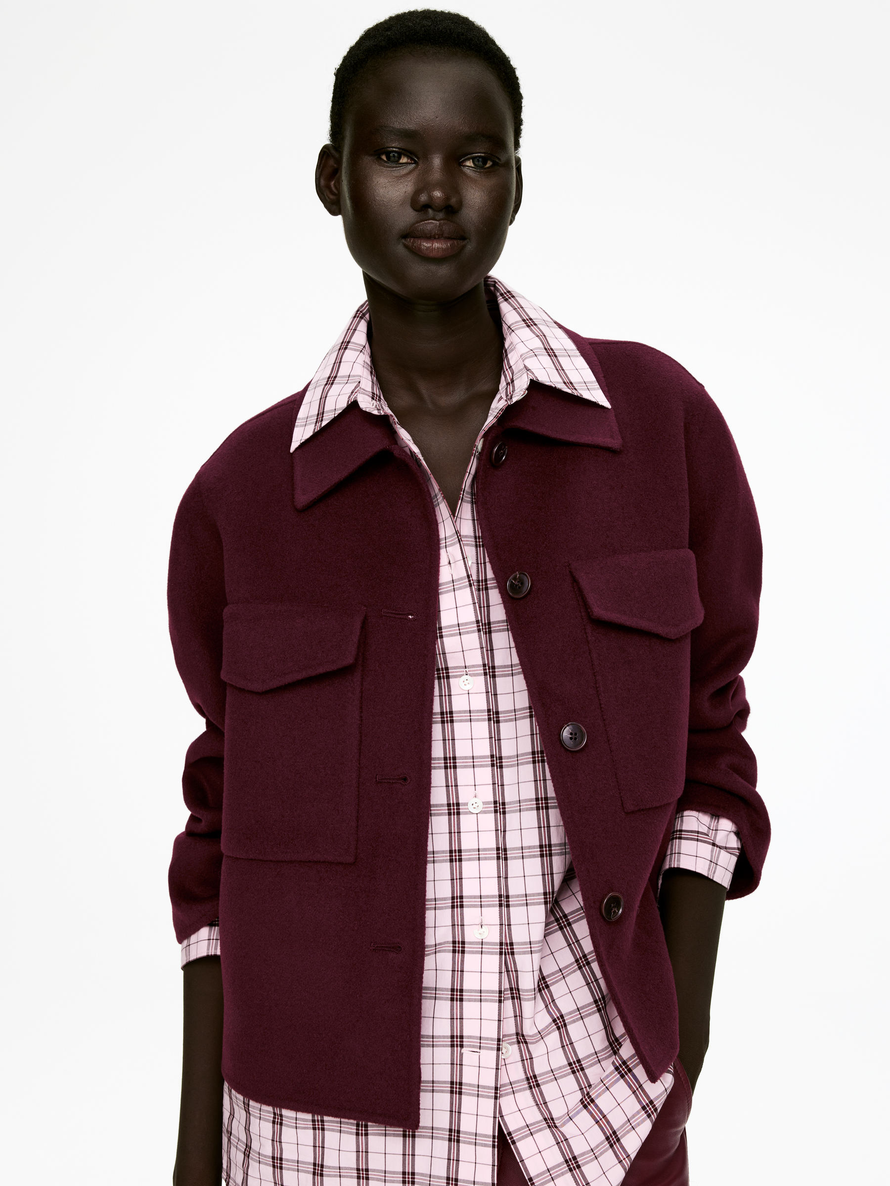 Double-Face Wool Overshirt - Burgundy - Regular fit - Women - StillMedia/Lookbook - 4