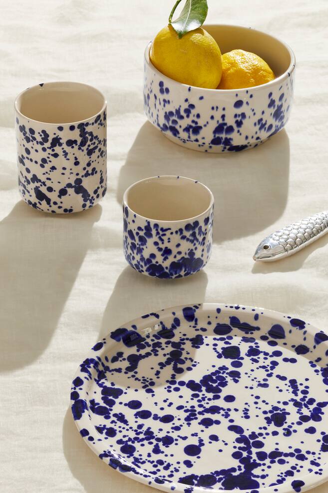 Stoneware Cups Set of 2-Blue Dots - 3