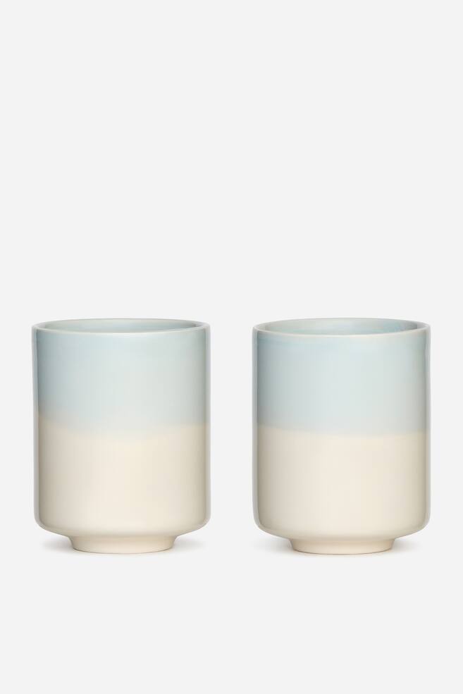 Stoneware Cups Set of 2 - Off White/Light Blue Dip/White/Dark Blue/Off White/Red/Pink/Off White/Off White/Blue Drip/Off White/Green Dip/Blue Dots - 1