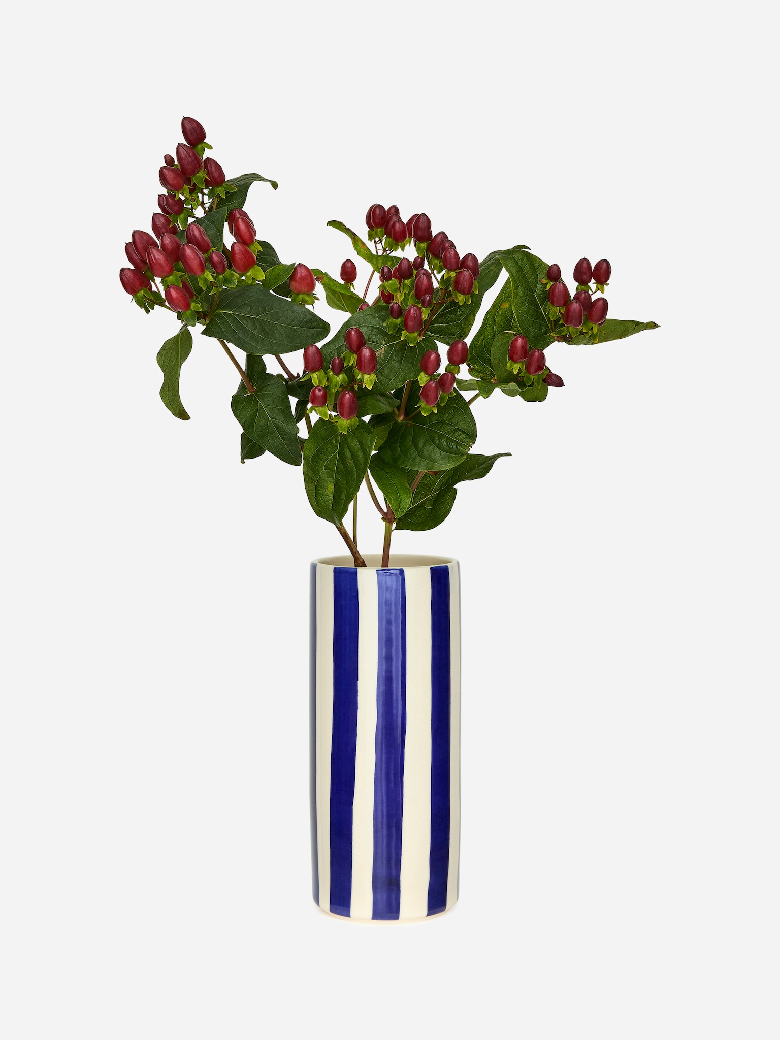 Stoneware Vase 23 cm - White/Blue/Blue/White/Off White/Blue/White/Blue - 2