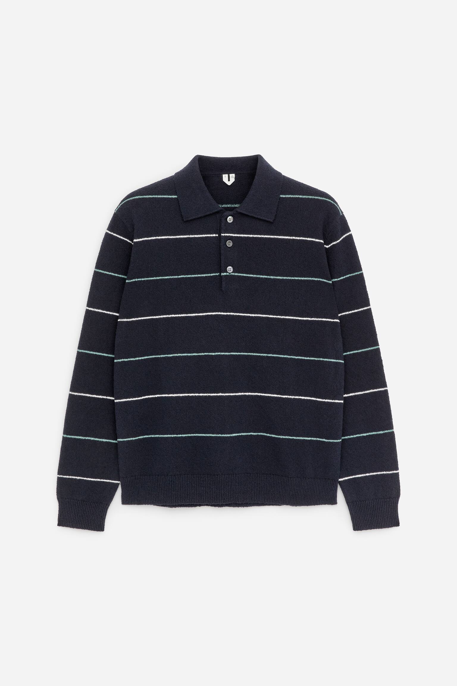 Polo con lavorazione a maglia - Blu scuro/Righe