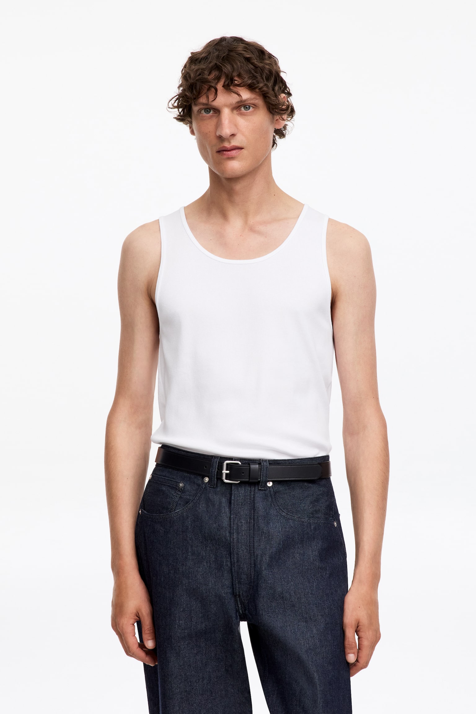 Geribbelde tanktop - Wit/Zwart/Wit - 1