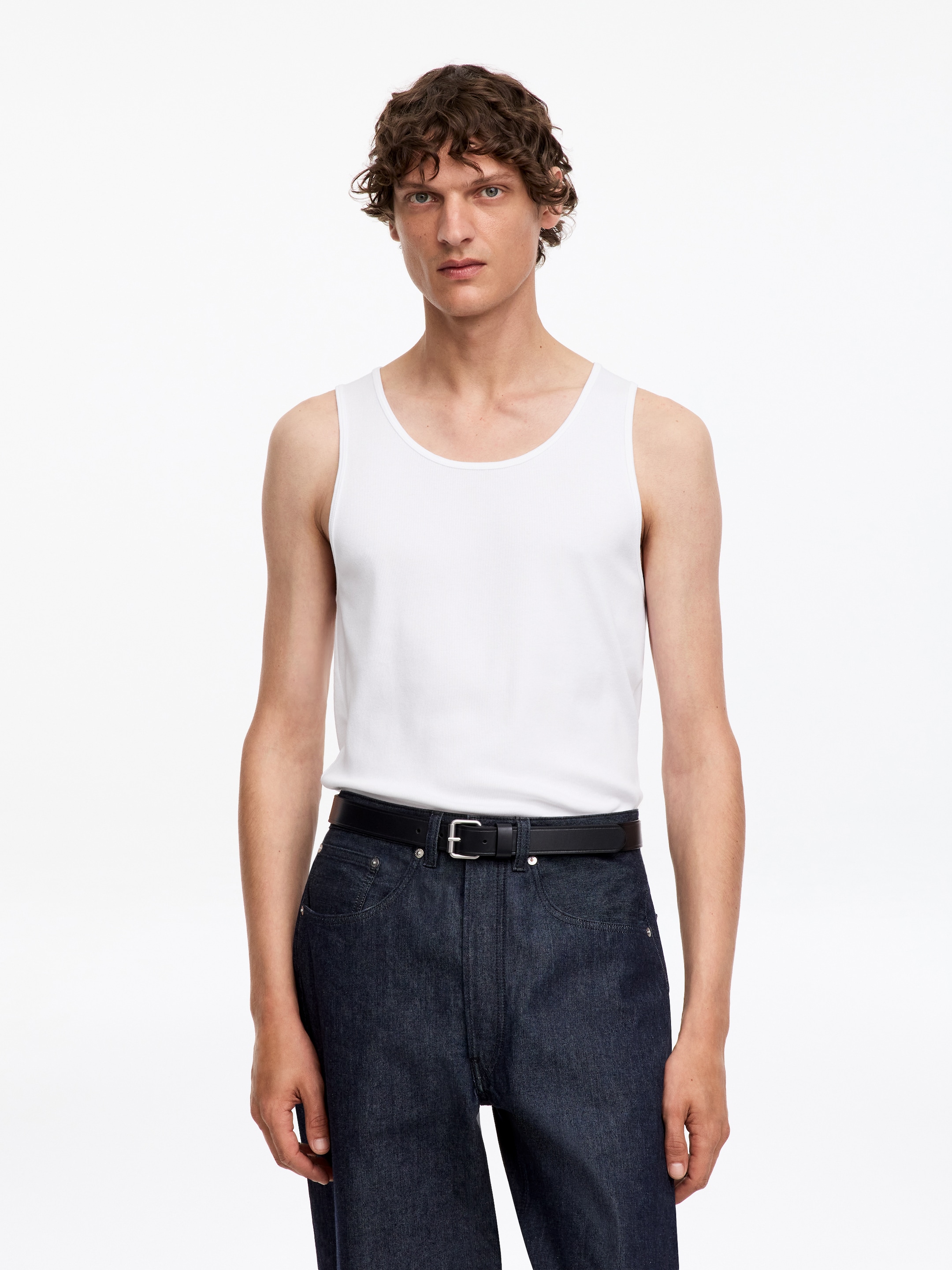 Ribbed Tank Top-White-19684
