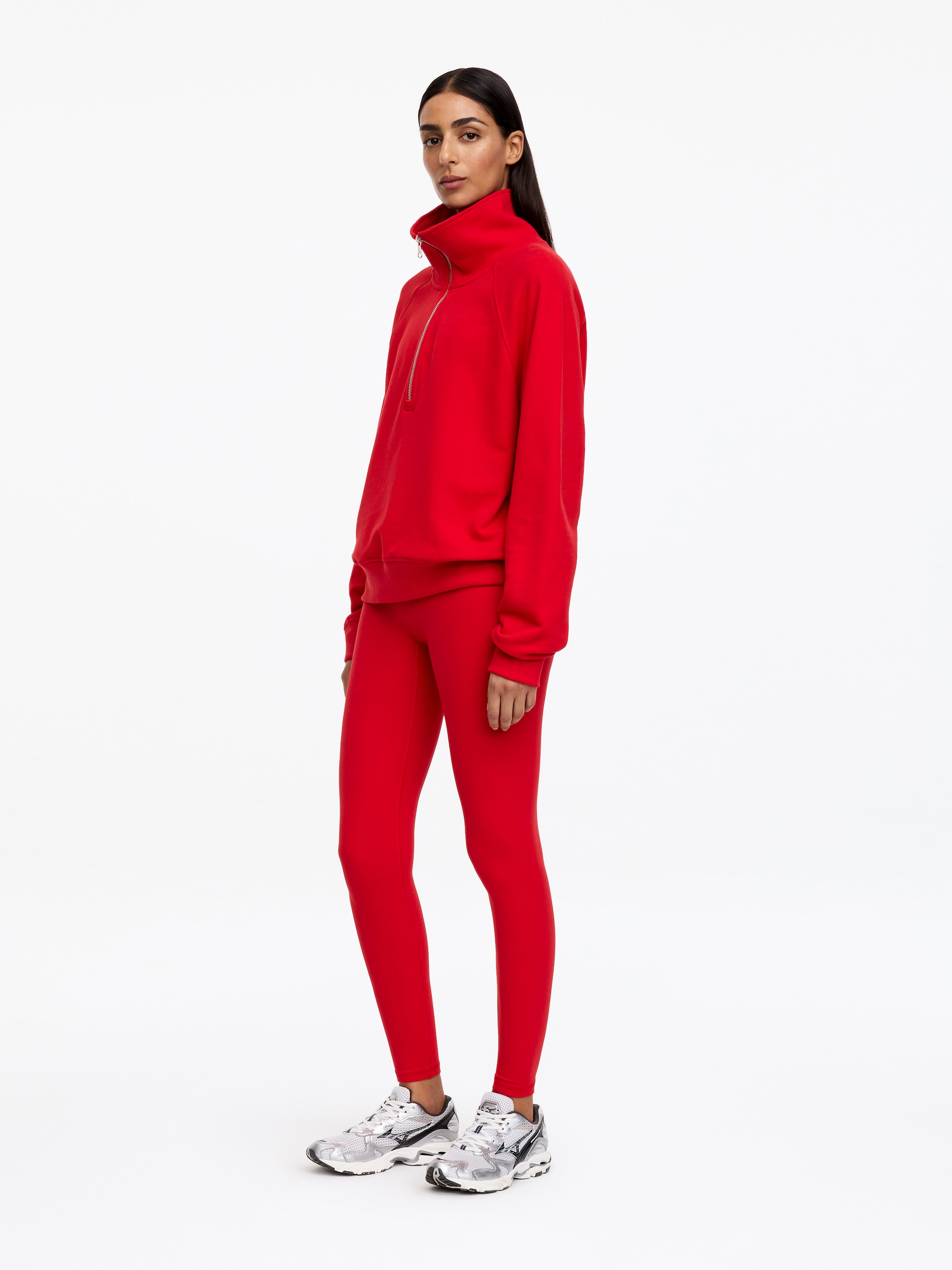 Half-Zip Terry Sweatshirt - Red - Relaxed fit - women - StillMedia/Lookbook - 4