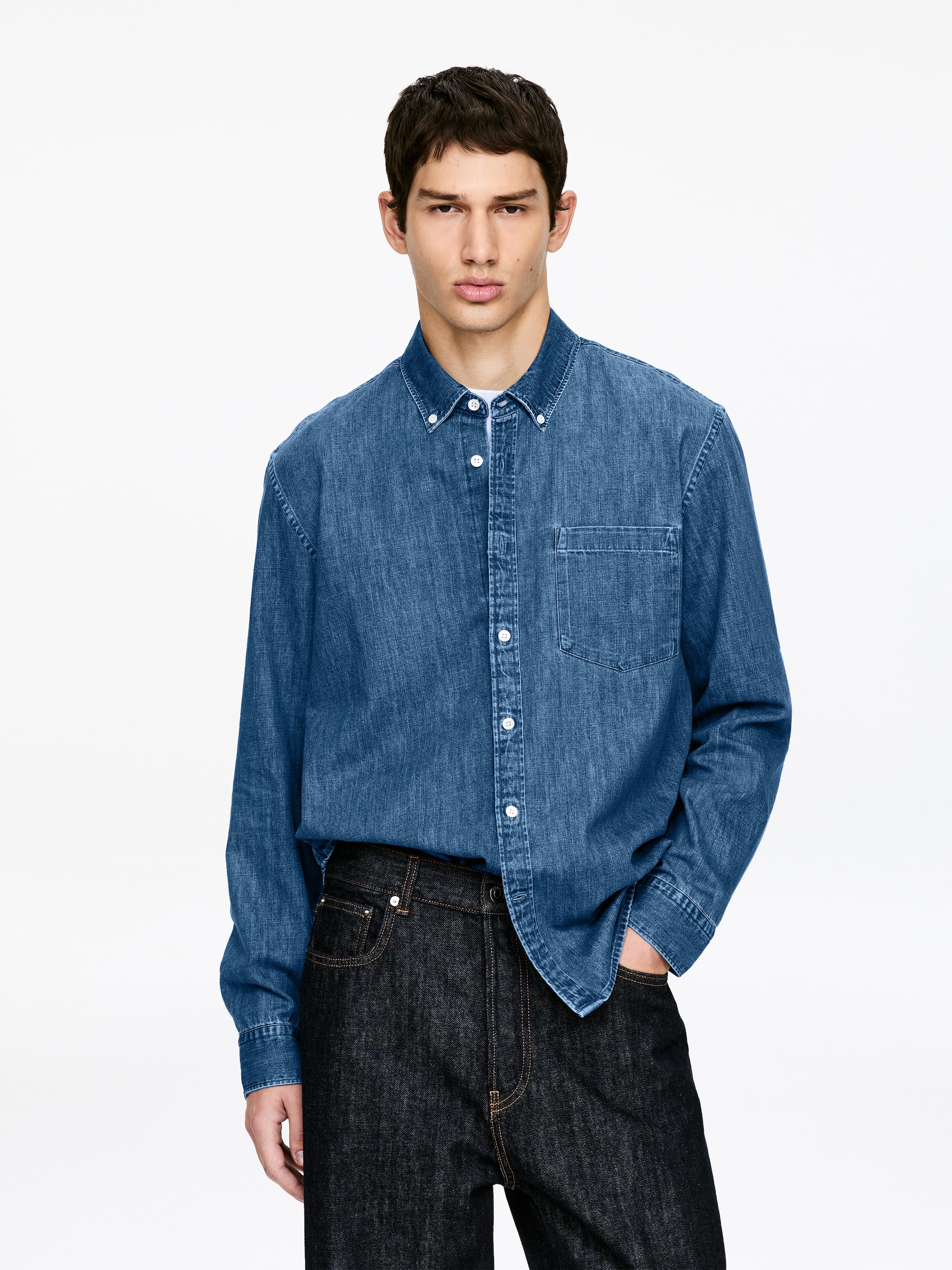 Regular Denim Shirt-#2B4365-5518