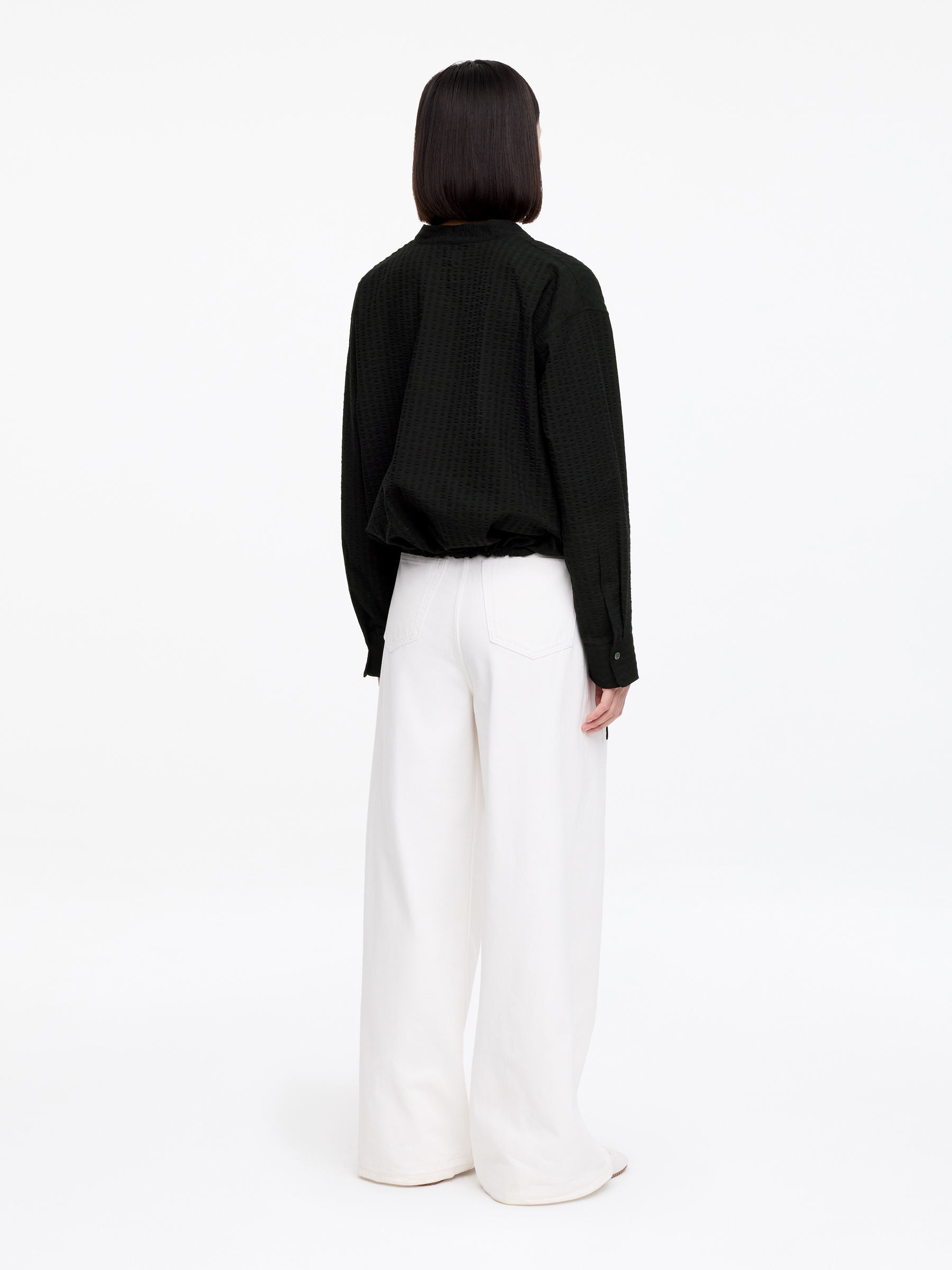 Seersucker Top - Black - Regular fit - Women - StillMedia/Lookbook - 4