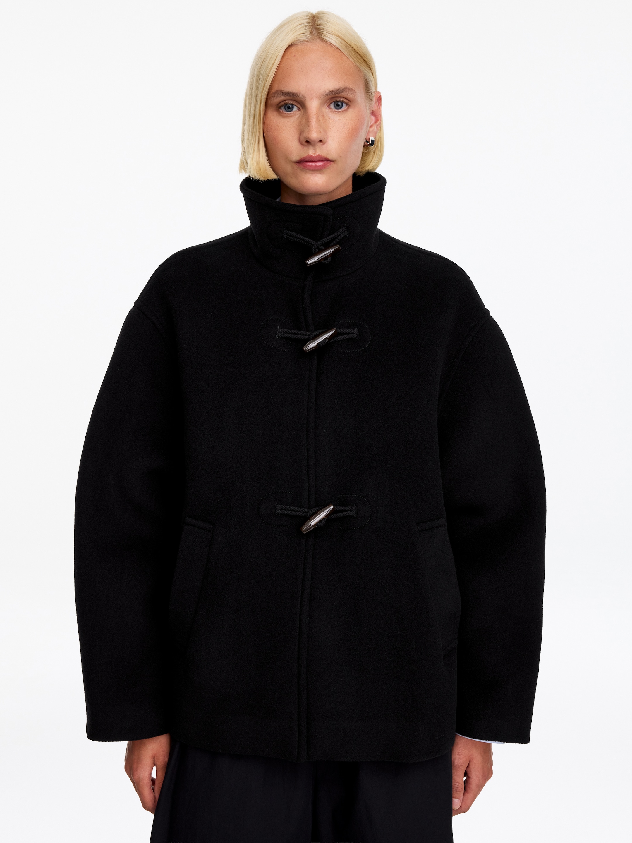 Chaqueta corta de paño grueso en mezcla de lana - Negro - Corte estándar - women - StillMedia/Lookbook - 6