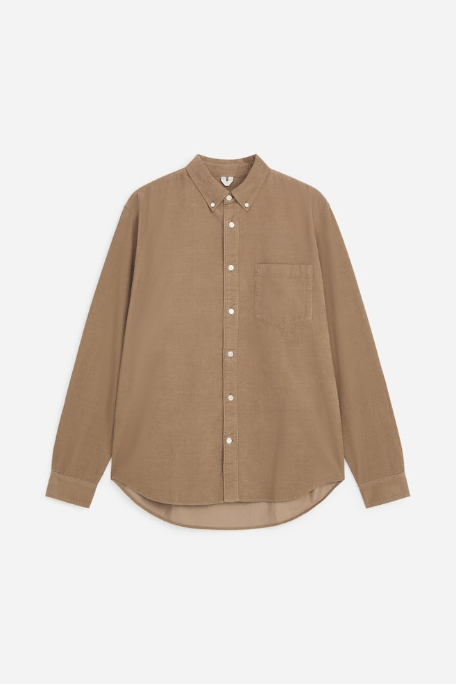 Needlecord Cotton Shirt - Taupe/Navy - 1