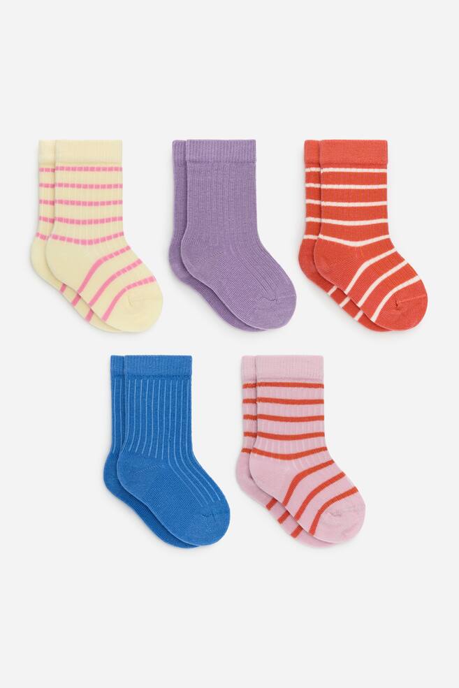 Ribgebreide babysokken, 5 paar - Roze/oranje/Groen/blauw/Groen/blauw - 1