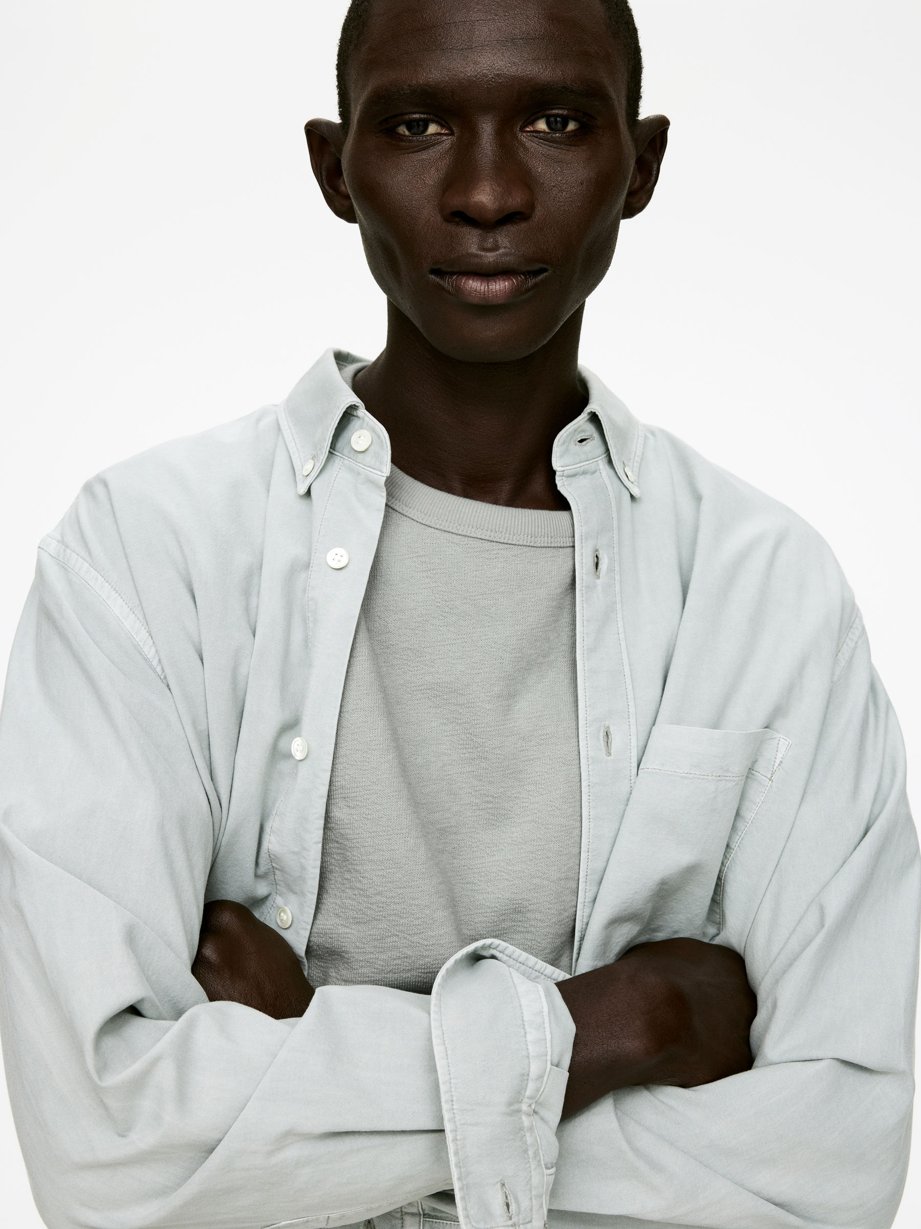 T-shirt i bouclé med lös passform - Dimgrön - Loose fit - Men - StillMedia/Lookbook - 4