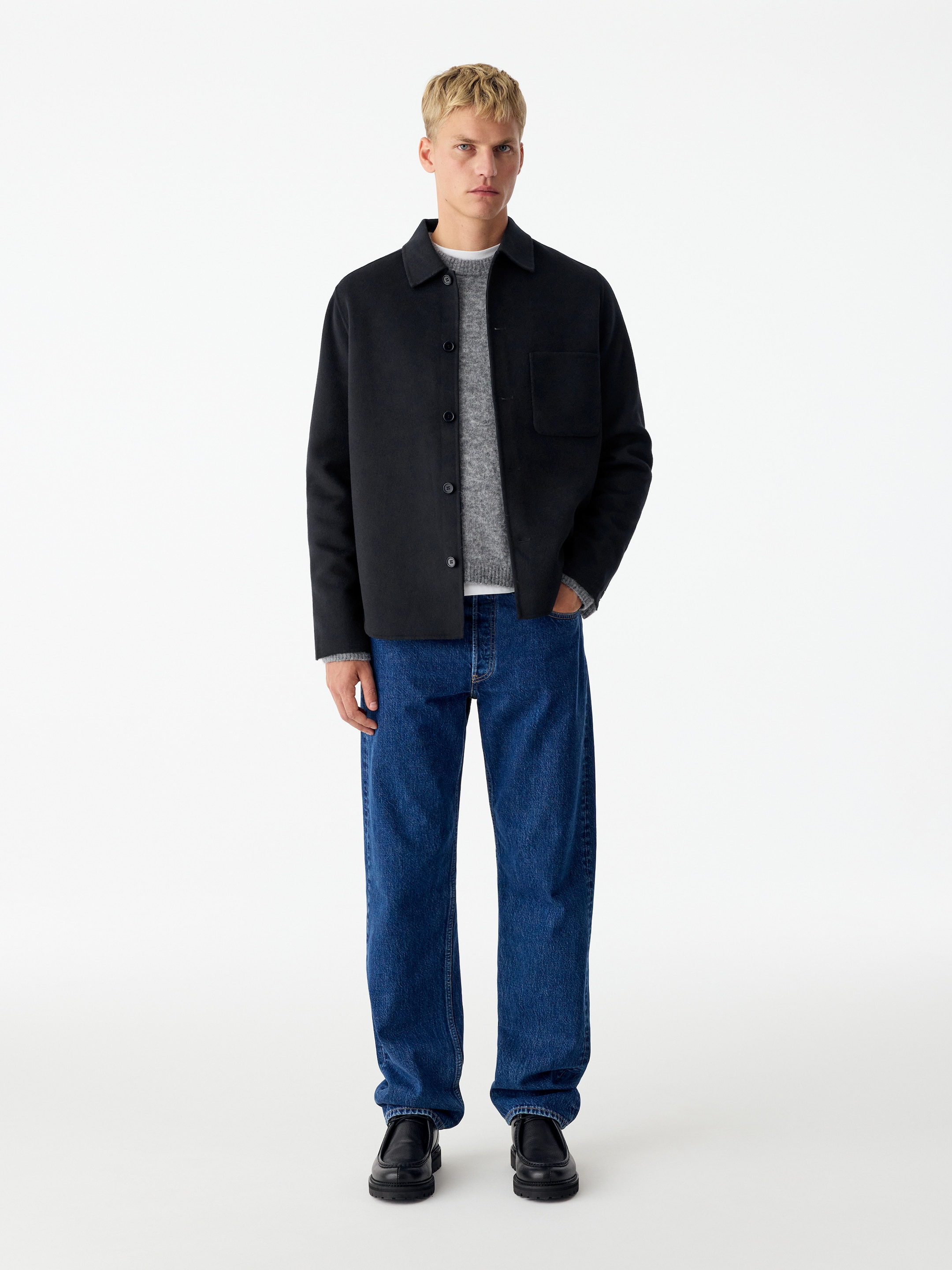 Doubleface-Overshirt aus Wollmischung-Blue-21114