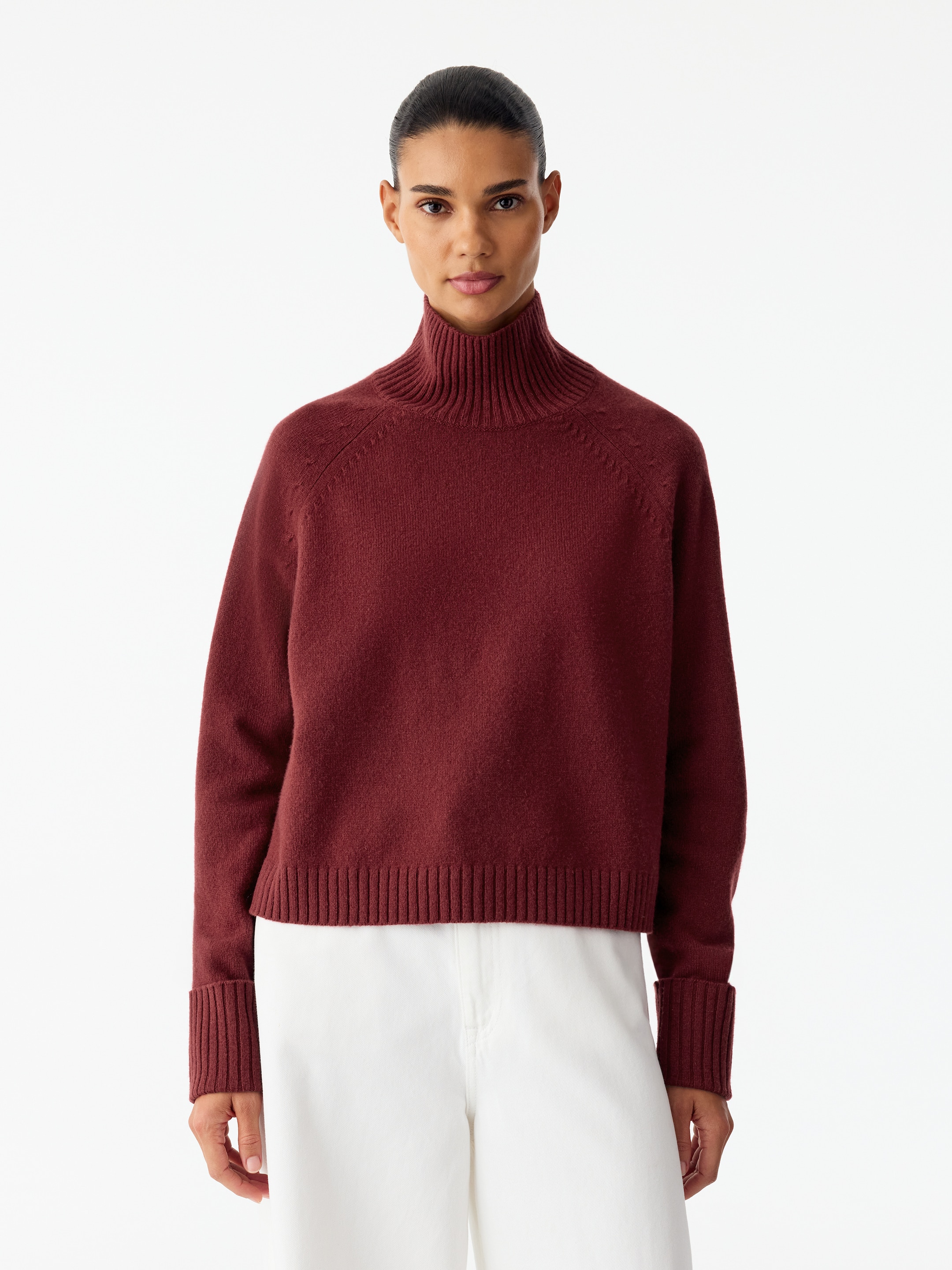 Roll-Neck Wool Jumper-Red-21276