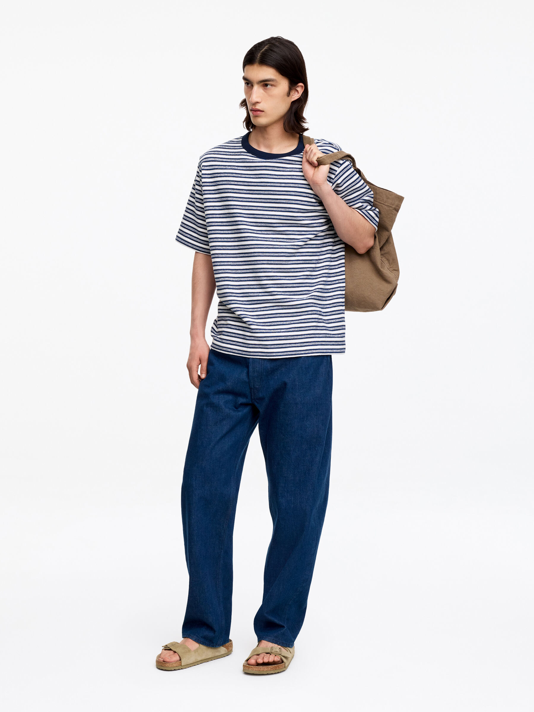 Relaxed Bouclé T-Shirt - Dark Blue/Striped - Loose fit - Men - StillMedia/Lookbook - 4