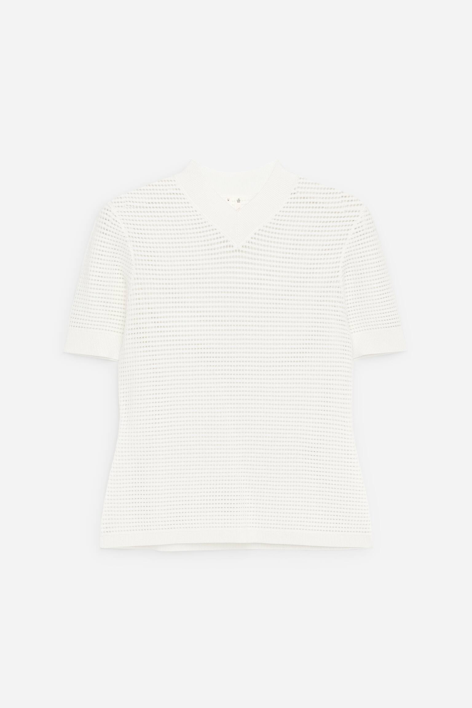 Pointelle-strikket bluse med V-hals - Hvid - 2