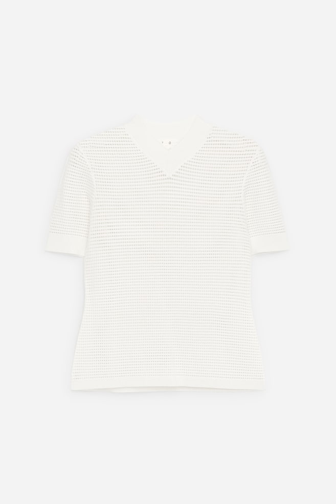 Top de punto con cuello de pico - Blanco - 1