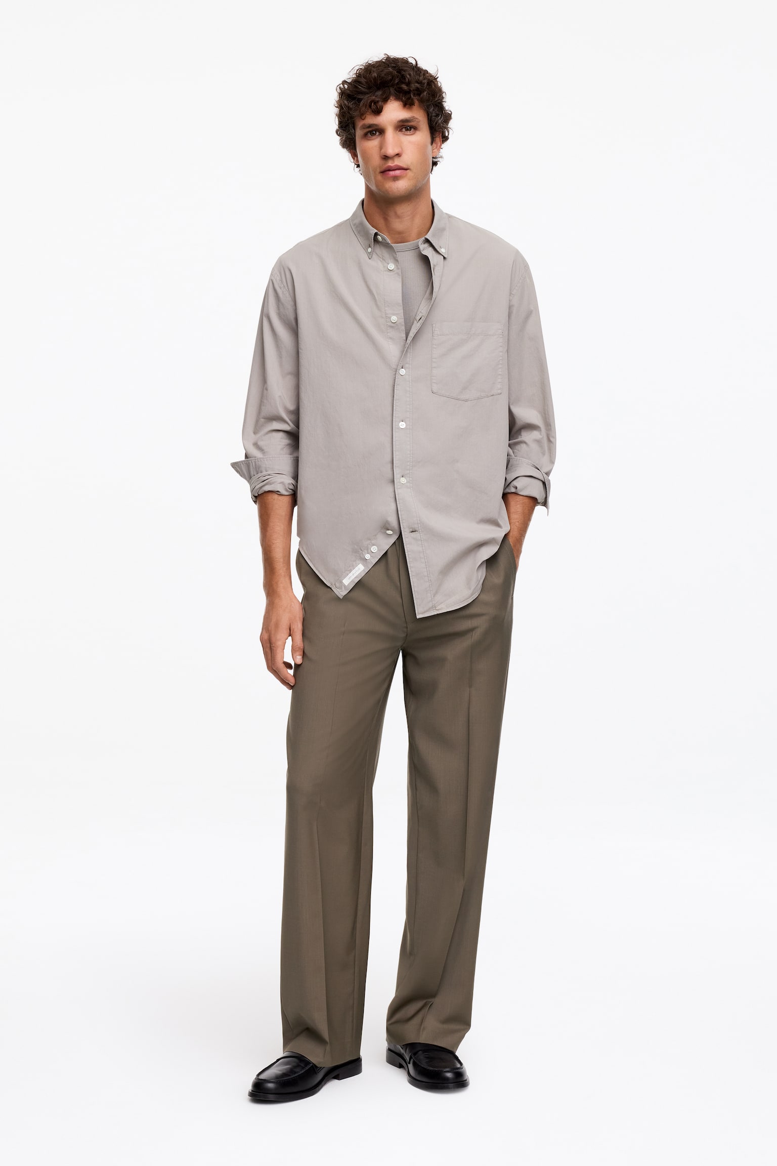 Pantalon ample à enfiler - Taupe/Noir - 1