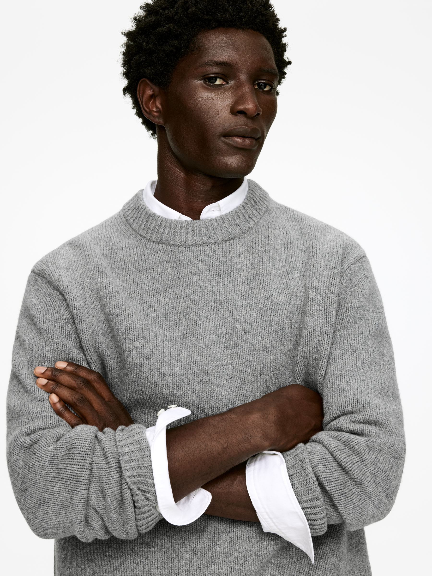 Heavy Knit Wool Jumper - Light Grey Melange - Relaxed fit - Men - StillMedia/Lookbook - 5