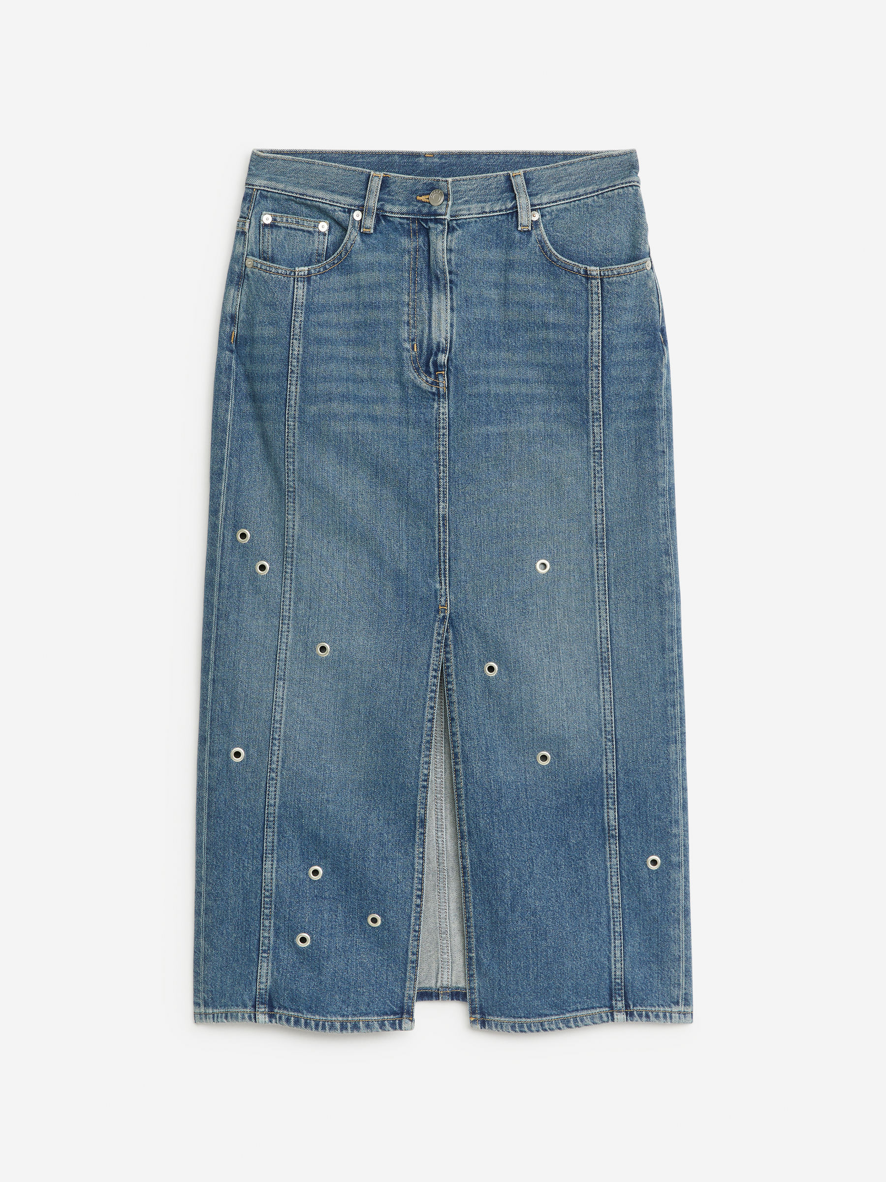 Eyelet Denim Skirt - Blue - Regular fit - Women - StillMedia/DescriptiveStillLife - 1