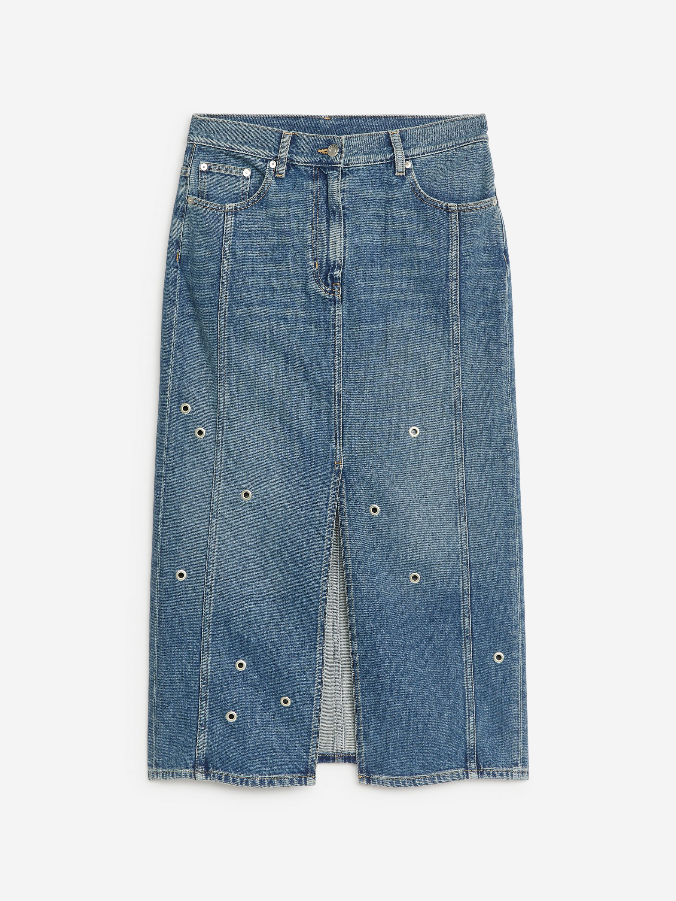 Jeansrock mit Ösen-Blau-7992