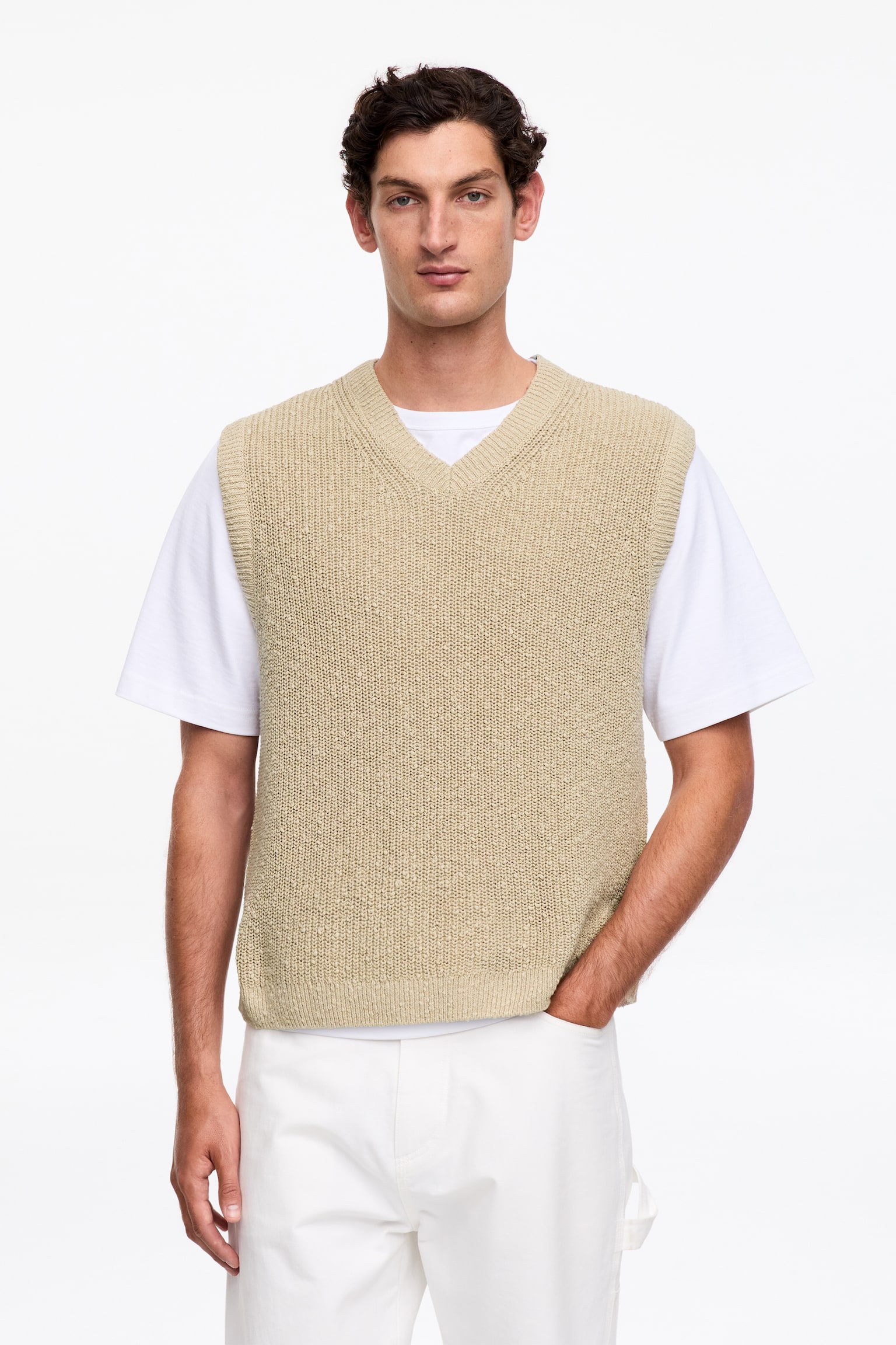 Slipover i bomull och linne - Beige - 1