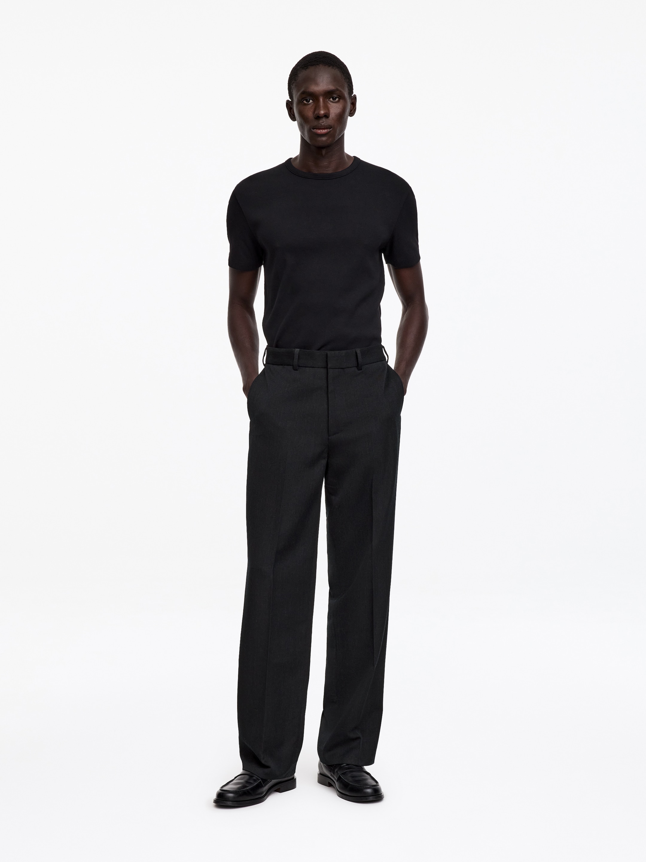 Loose Fit Wool Trousers-Grey-20424