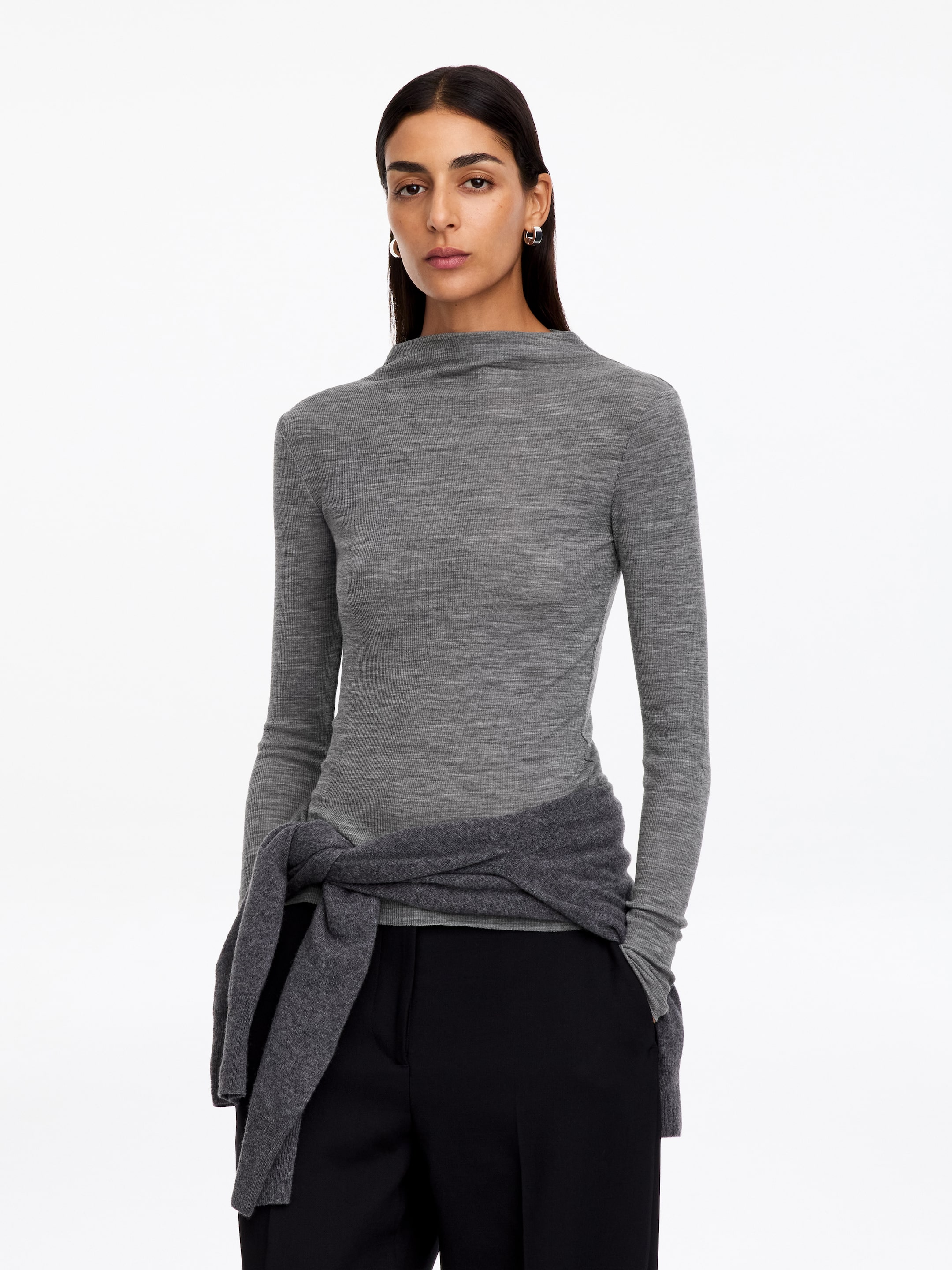 Rippstrickoberteil aus Wolle-Grey-20648