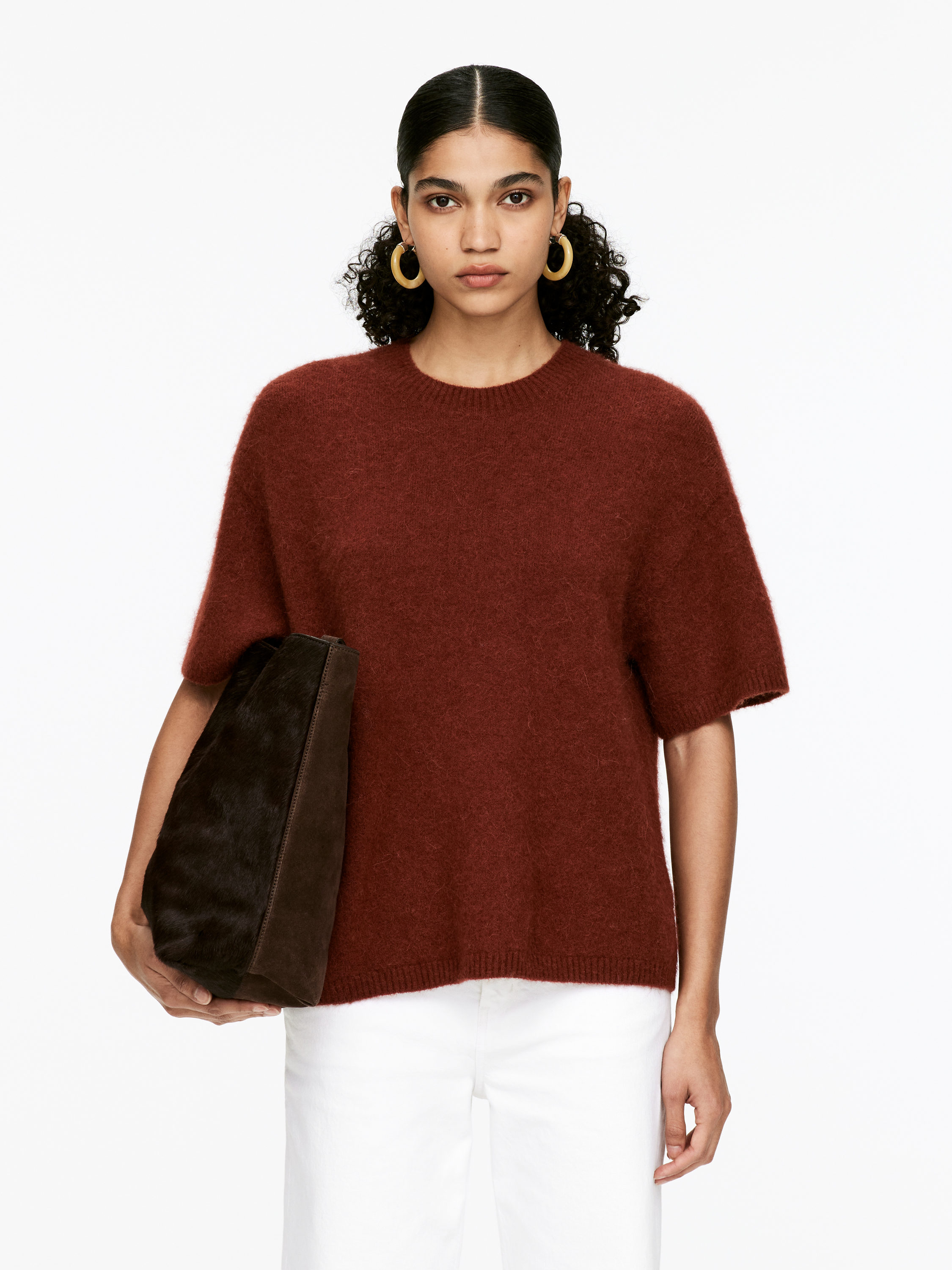 Alpaca-Wool Blend Jumper-#5D342C-15922