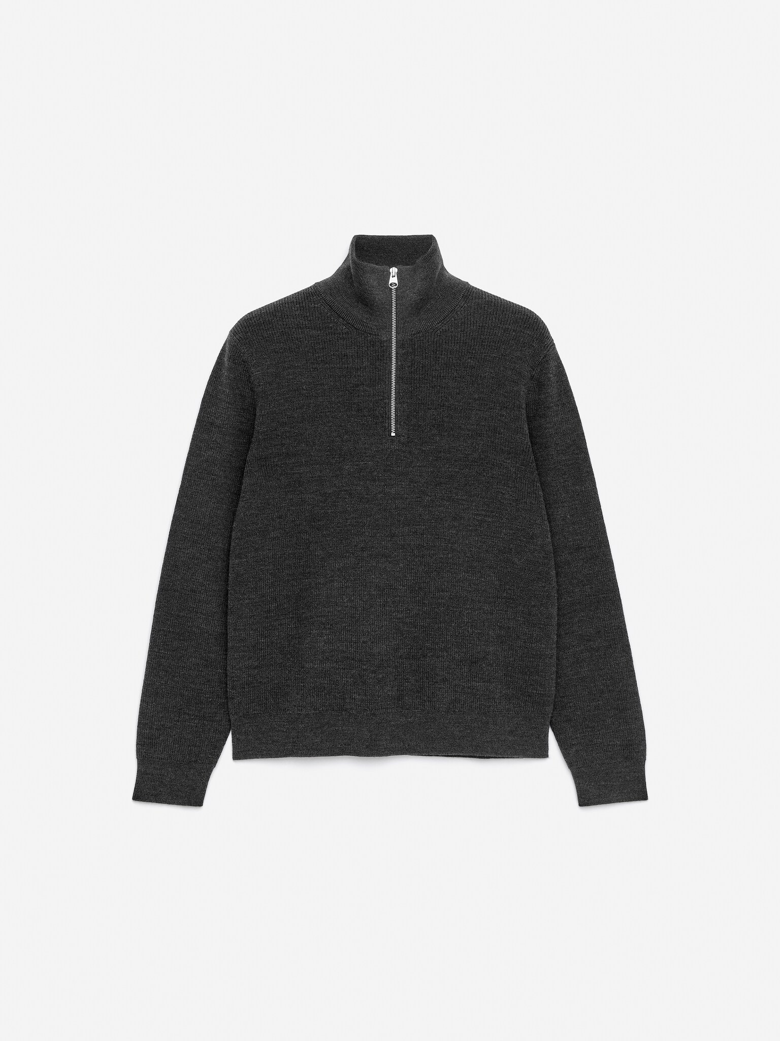 Pull demi-zip en laine et coton - Gris foncé/Bleu foncé - 2