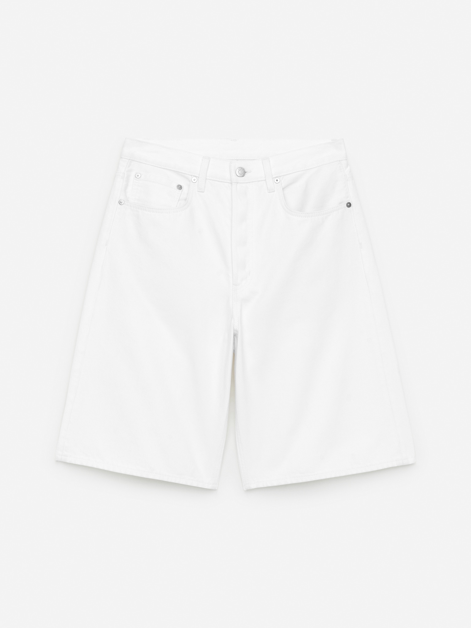 Long Denim Shorts - Biały/Ciemnoniebieski - 2